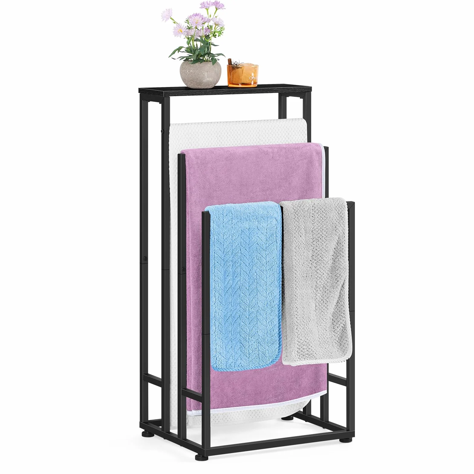 Toallero independiente de madera 3 niveles 40x30x82 cm para baño negro