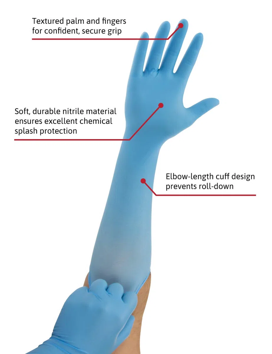 Ansell Microflex 93-243 Nitrilo Guantes con Puño más Largo Para Industrias de Procesado de Alimentos o Ciencias de la Vida, Azul, Talla 2XL (100 Guantes)