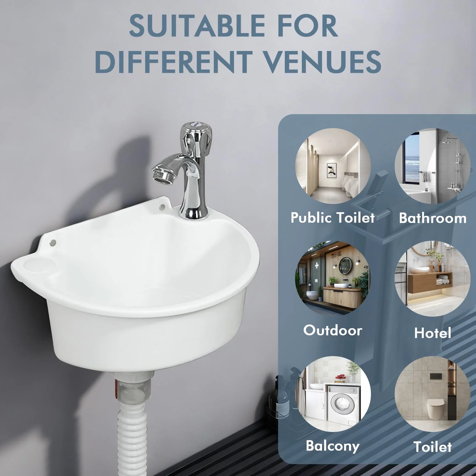 Lavabo de plástico con tubo y desagüe para jardín, garaje