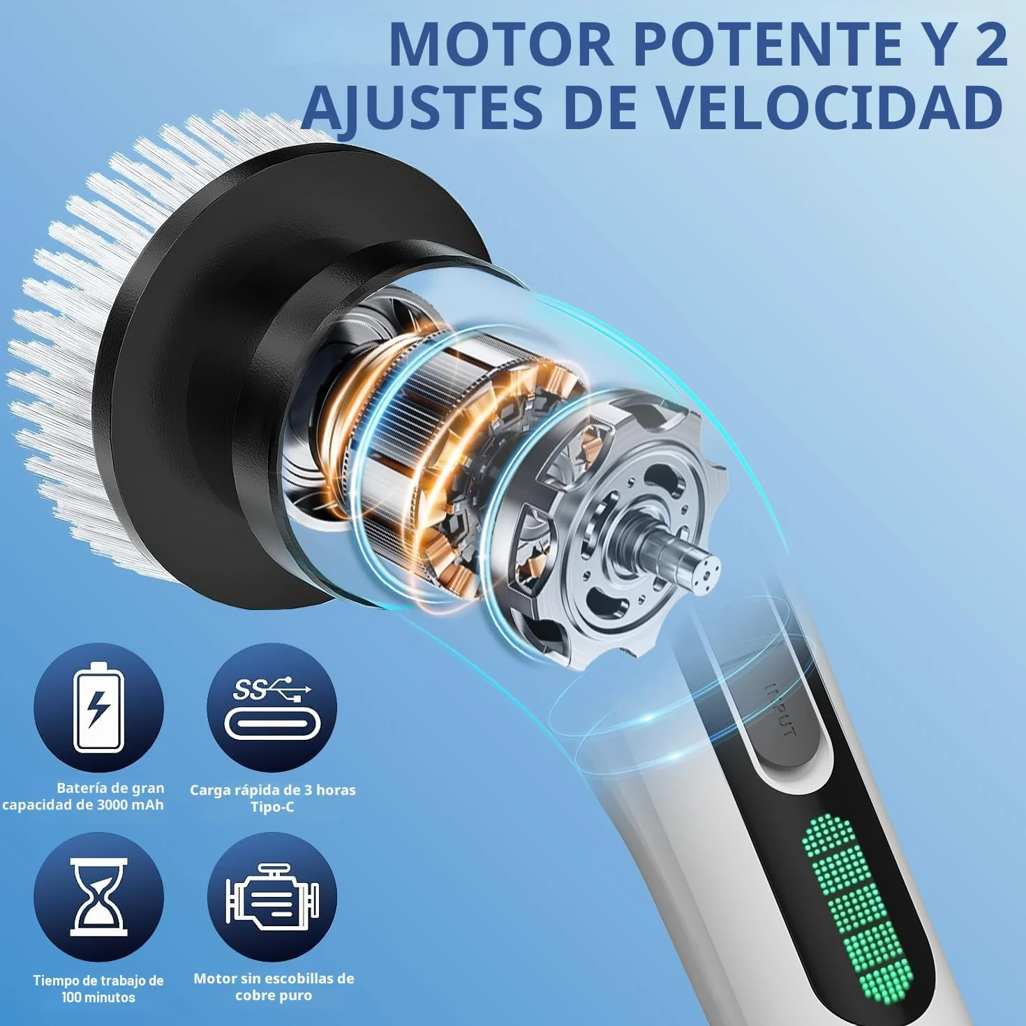 FYDEE Cepillo Eléctrico Limpieza Hogar IPX7 7 Cabezales Reemplazables Fregadora Giratoria