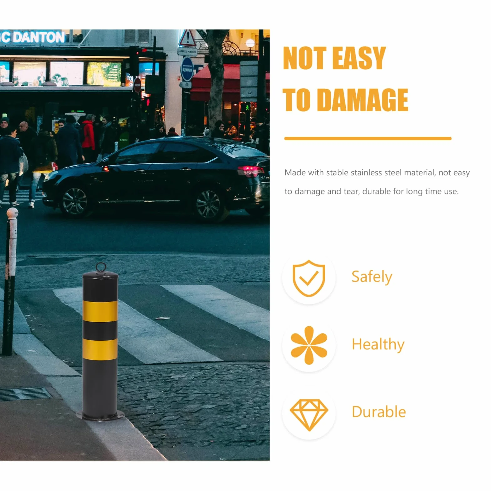 Mobestech Poste de Seguridad con Bolardo para Estacionamiento 50 cm Negro y Amarillo