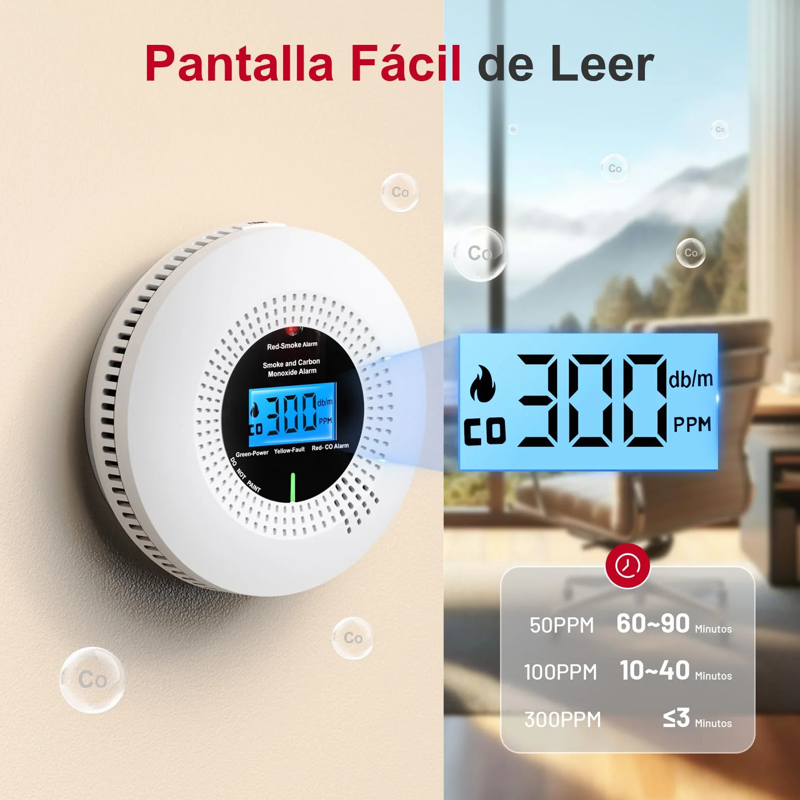 PHYSEN WiFi Detector de Humo y Monóxido de Carbono con 10 Años de Vida Útil y Batería Reemplazable, Detector Combinado Compatible con la App Tuya, Certificación Estándar EN14604 & EN50291, 1St