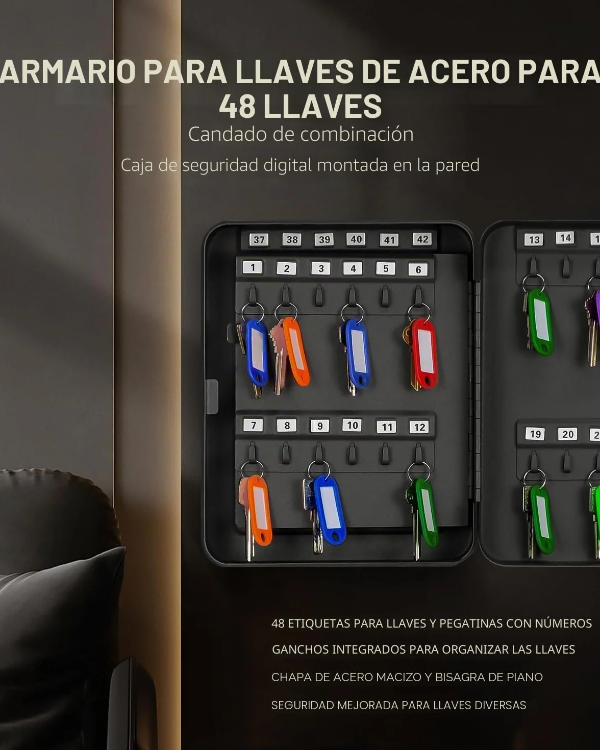 Uniclife Caja Fuerte de Seguridad 48 Llaves Cerradura Combinación Acero Negro