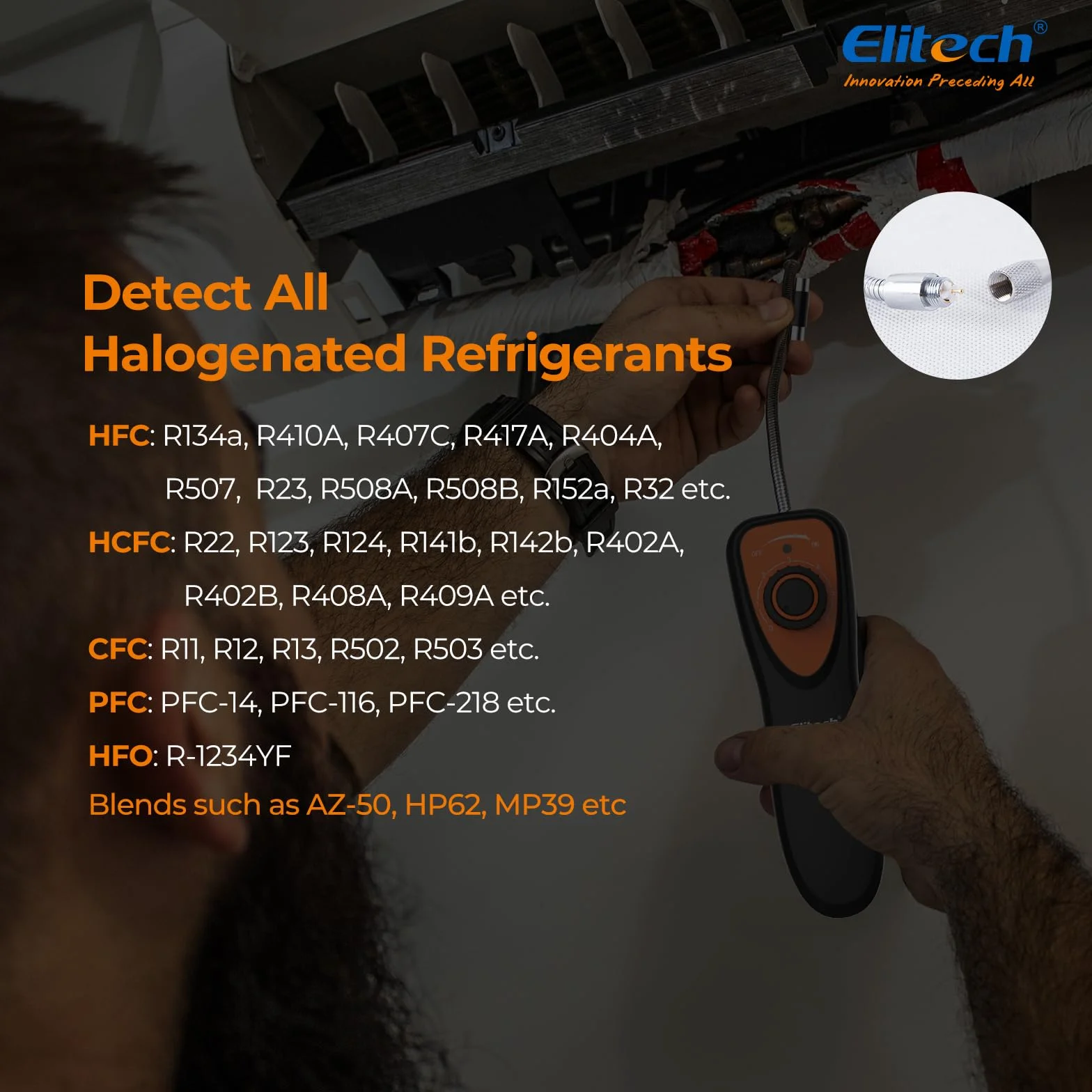 Detector de Fugas de Refrigerante para HVAC con LED UV, Apto para Aire Acondicionado Automotriz con R134A R410A R22 R1234YF, Detección de Freón,Detector de Fugas de Gas, CFCs HCFCs HFCs HFOs
