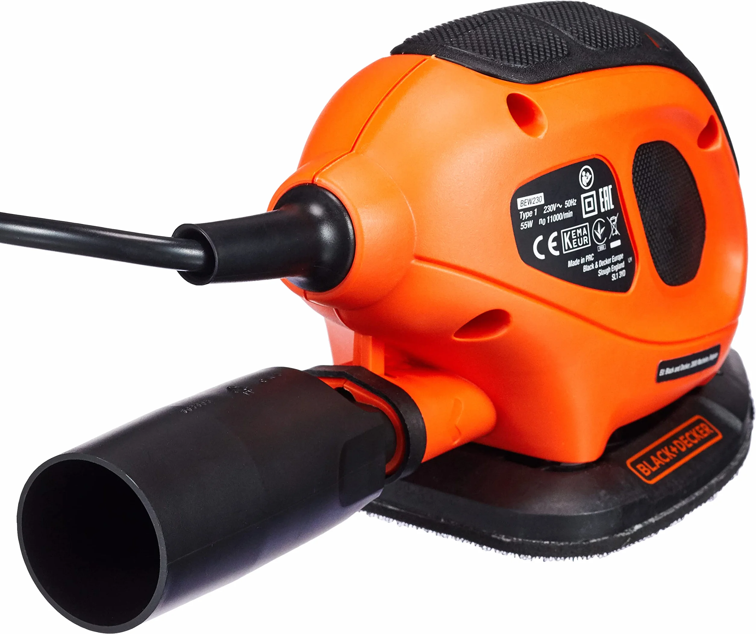 BLACK+DECKER Lijadora de Detalle Mouse 55 W, 11000 RPM, 1.5 mm Órbita, Velcro, 15 Accesorios, BEW230BC-QS