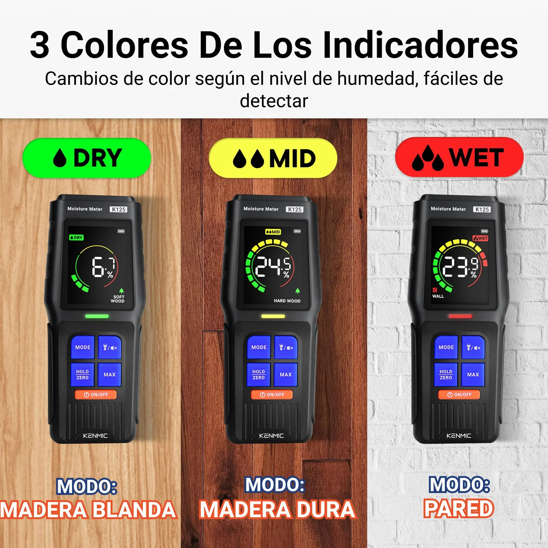 Medidor Humedad Pared, Medidor de Humedad Sin Pin con Pantalla LCD, Alarma Sonora, Detector no Destructivo para Madera, Yeso y Mampostería, 4 Modos, Detección Hasta 19 mm de Profundidad