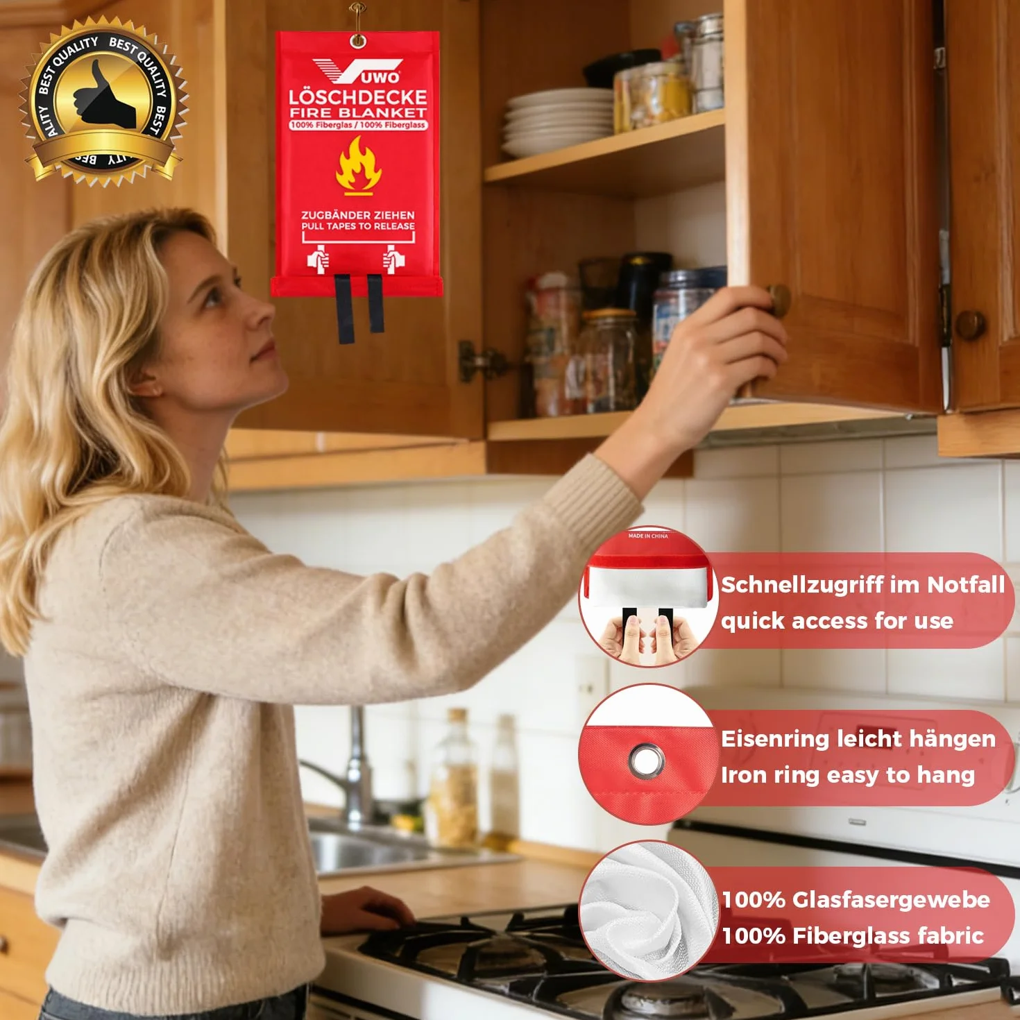 Manta ignífuga de Fibra - 1 Pieza Manta ignífuga de Emergencia de Vidrio de Seguridad Diseñada para Cocina en la Supervivencia Barbacoa Garaje Chimenea Automóviles Almacén (1.6mx1.8m)