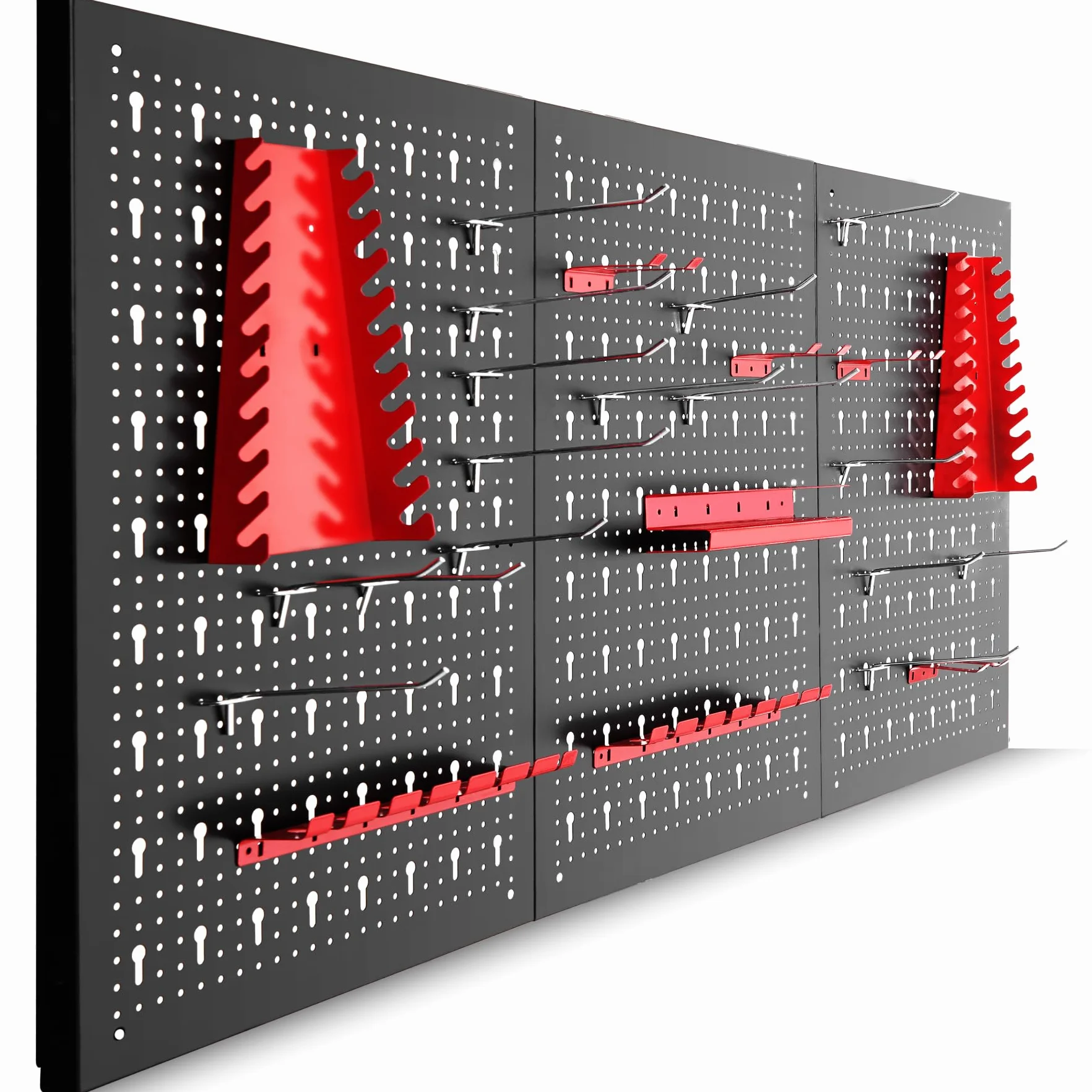 tectake® Organizador de Herramientas de Pared, Panel Perforado, Estantería de Taller con Ganchos, Banco de Herramientas, Herramientas Bricolaje, Tablero Perforado - 3 Tableros