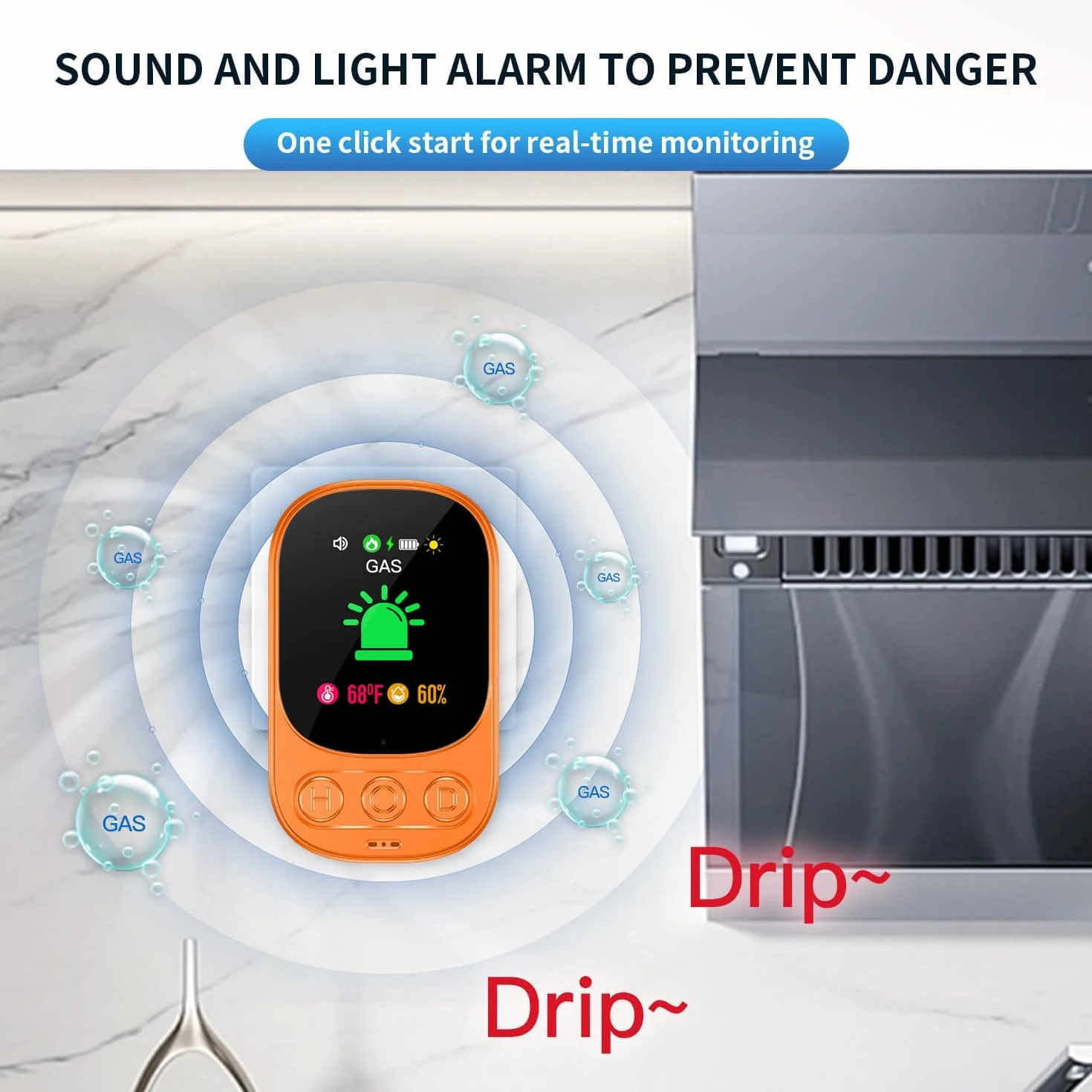 Detector de Gas Combustible con Enchufe para Hogar, Alarma de Gas para Casa, Detector de Fuga de Gas para Gas Natural GLP Metano Propano Butano, con Batería Recargable, Blanco, HD05-B