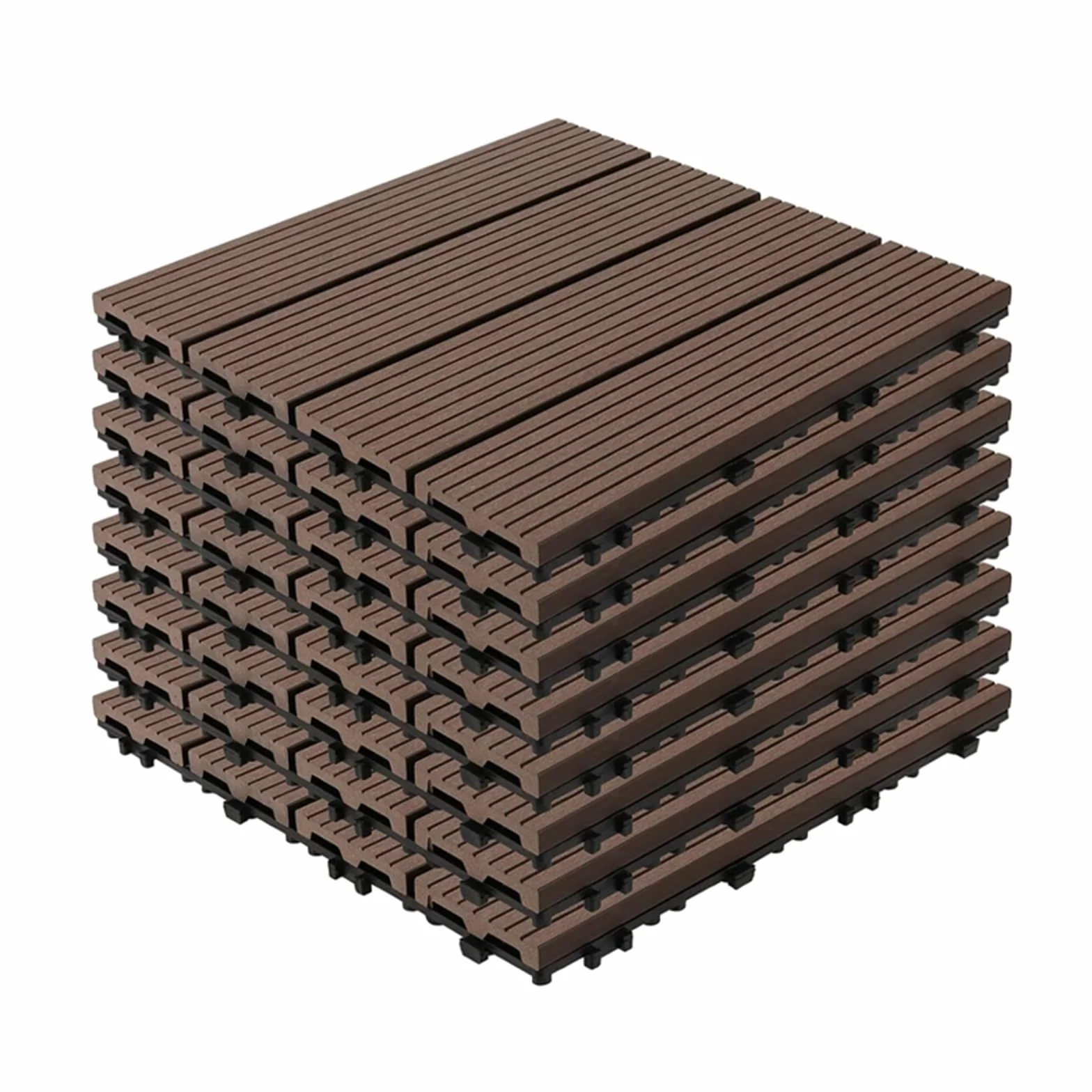 Set de 11 Baldosas de Exterior Madera Composite WPC 1m² Antideslizantes 30x30cm Marrón Café