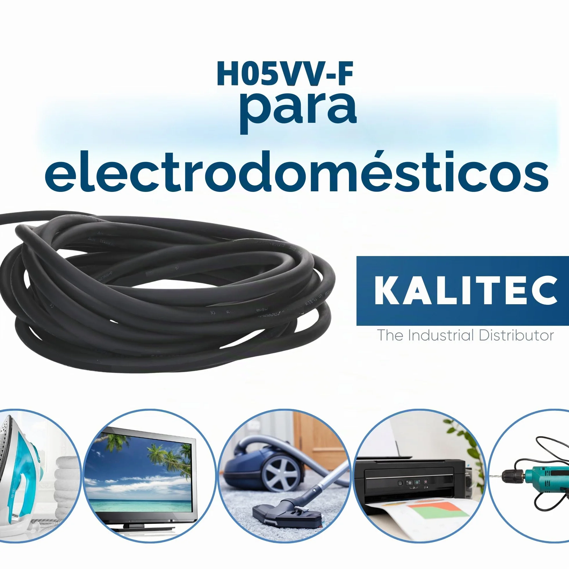 Kalitec H05VV-F - Manguera de 10 m, 3 x 2,5 mm², Cable de Alimentación 3 G2,5 mm² Con Conductor de Protección, PVC Para Interiores, Eléctrico Negro, Lámpara