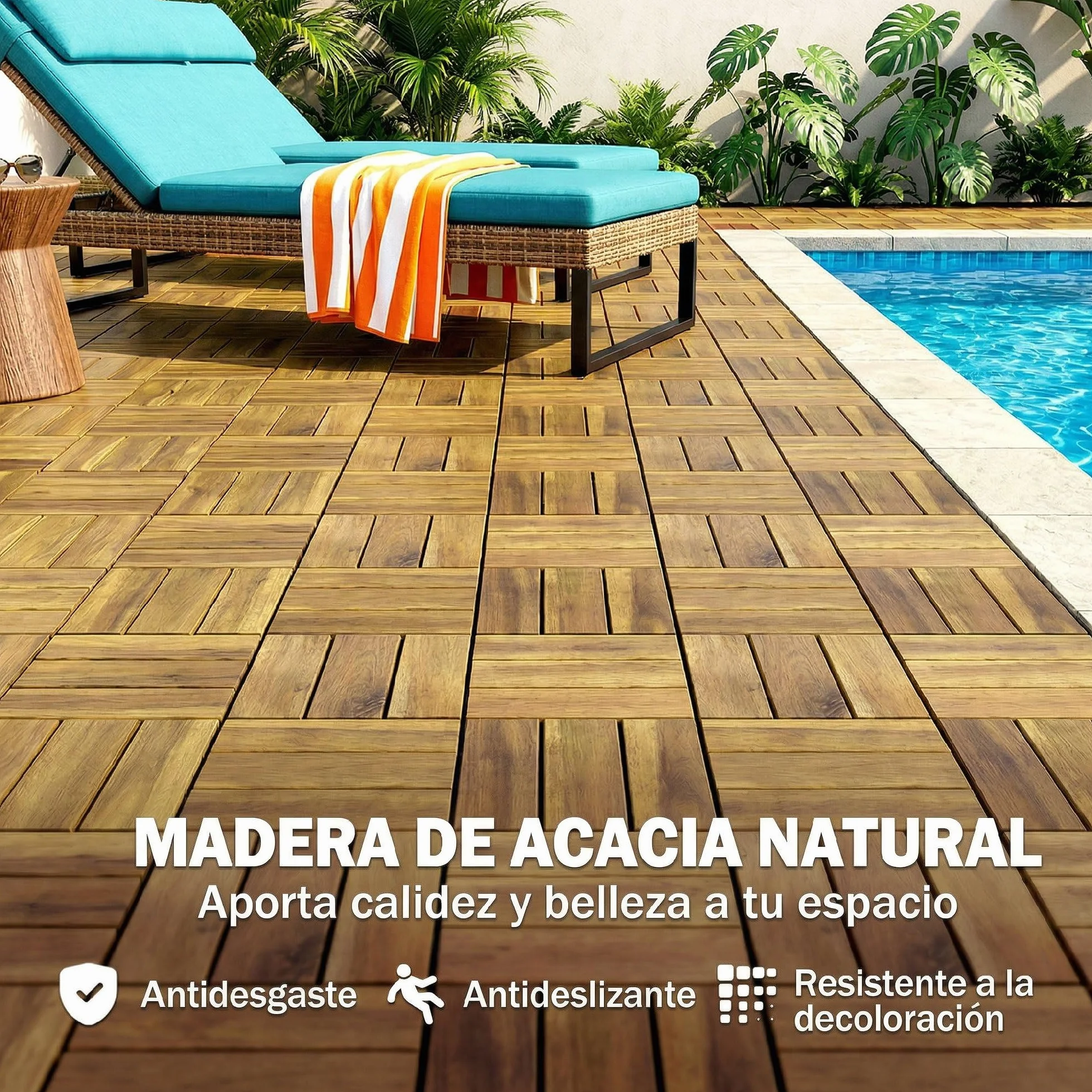 Outsunny Baldosas Exterior Madera Acacia 31x31 cm 0,91 m² Antideslizantes Resistentes Clima