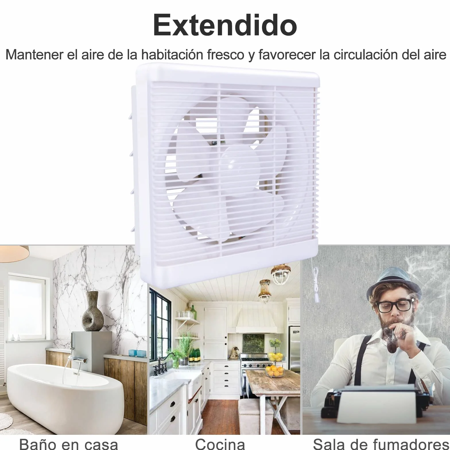 HUGOOME Ventilador de baño de Tamaño abierto 200 * 200mm, 300m³/h 25W Ventilador de pared reversible de dos vías Ventilación, para Cocina Ático Ventana Garaje (Sin enchufe)