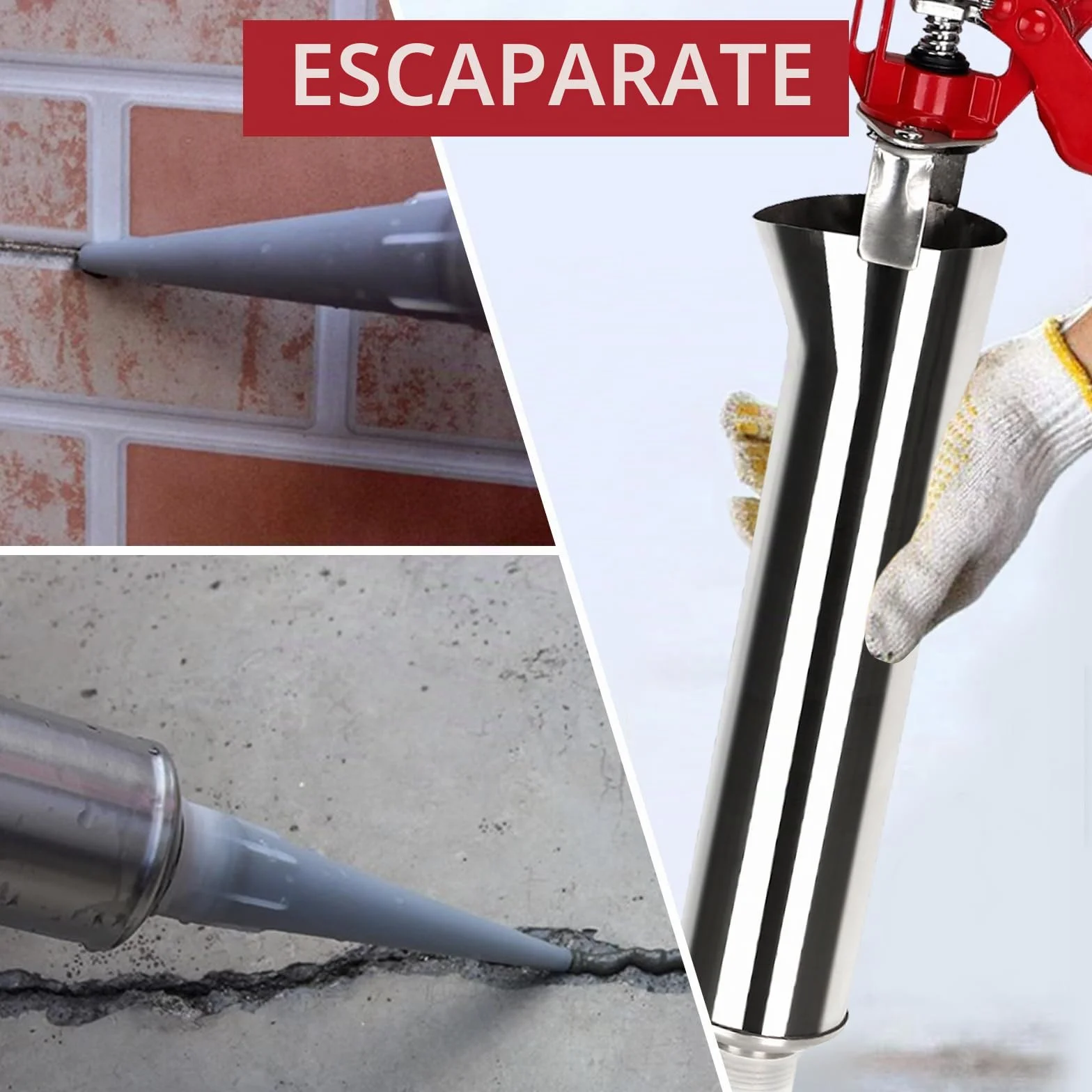 EXLECO Pistola de Calafateo de Cemento de Acero Inoxidable Jeringa de Hormigón Profesional Pistola Applicateur de Lechada Bomba para Mortero Herramienta Aplicadora para Cemento con Accesorios