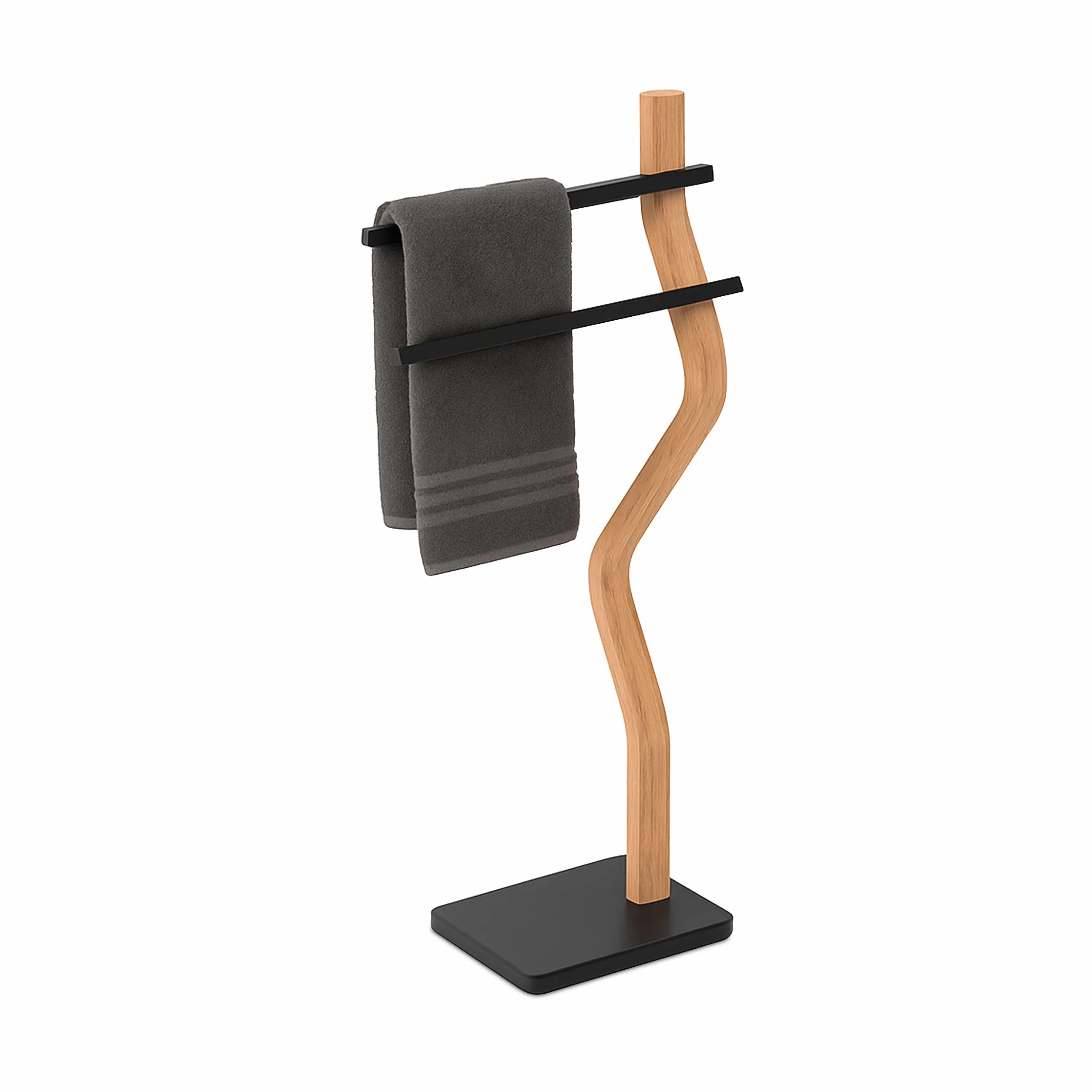Toallero Relaxdays 86 x 37 x 18 cm Metal Madera 2 Varillas Soporte de Toallas Negro Natural