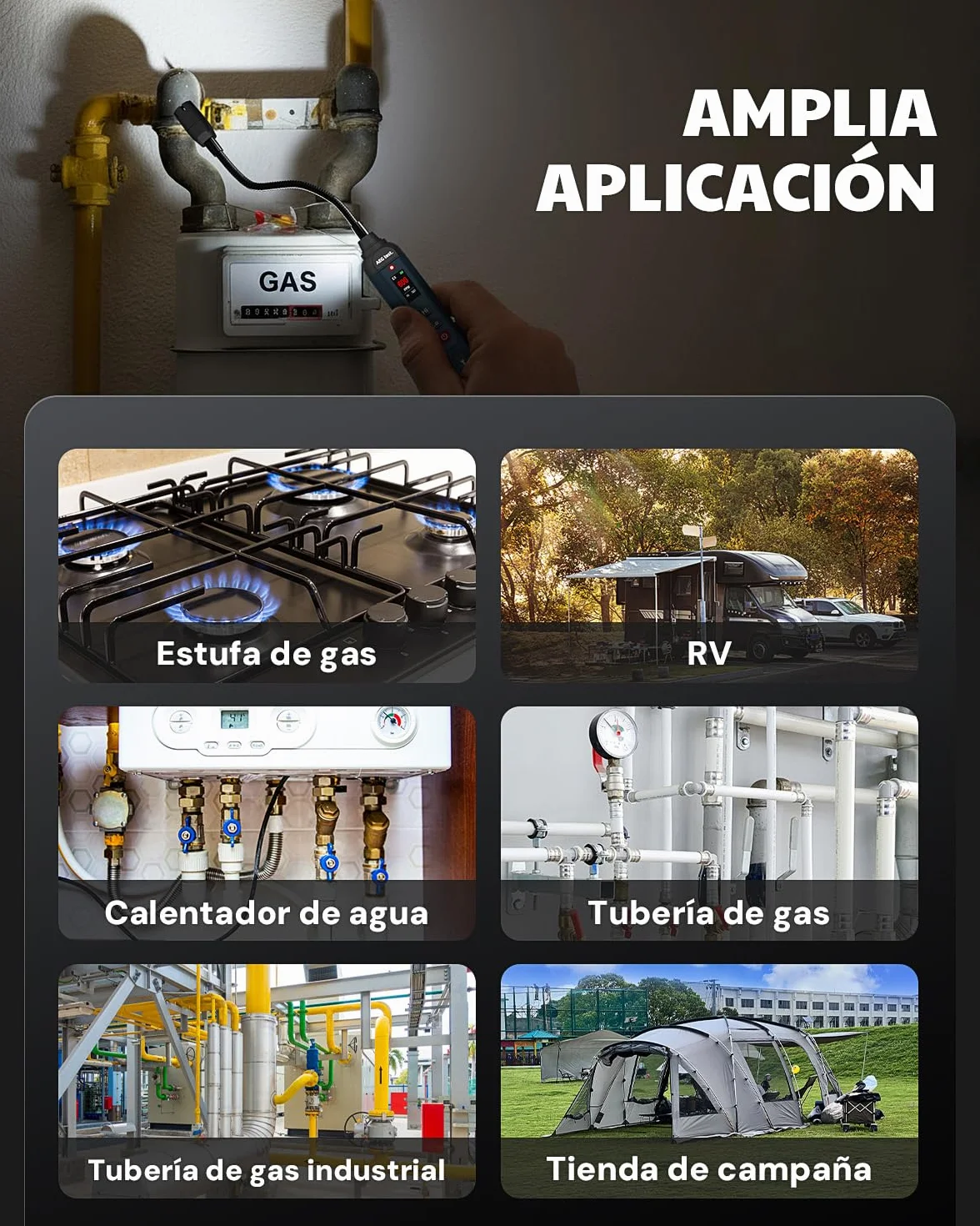 AGT-1988PRO Detector de Gas Natural Recargable, Detector de Gas con Cuello Flexible de 17,5 cm, Pantalla TFT y Rango de 0–9999 PPM para Fugas de propano y metano, para Uso en el hogar y RV