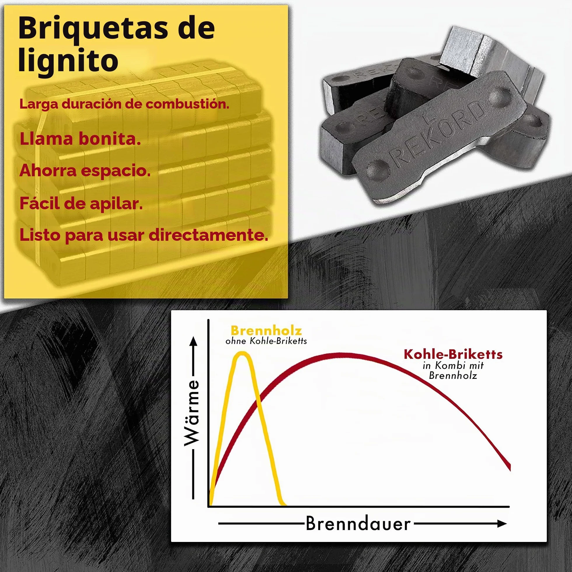Briquetas de carbón récord 25 kg de briquetas de lignito para estufa de chimenea