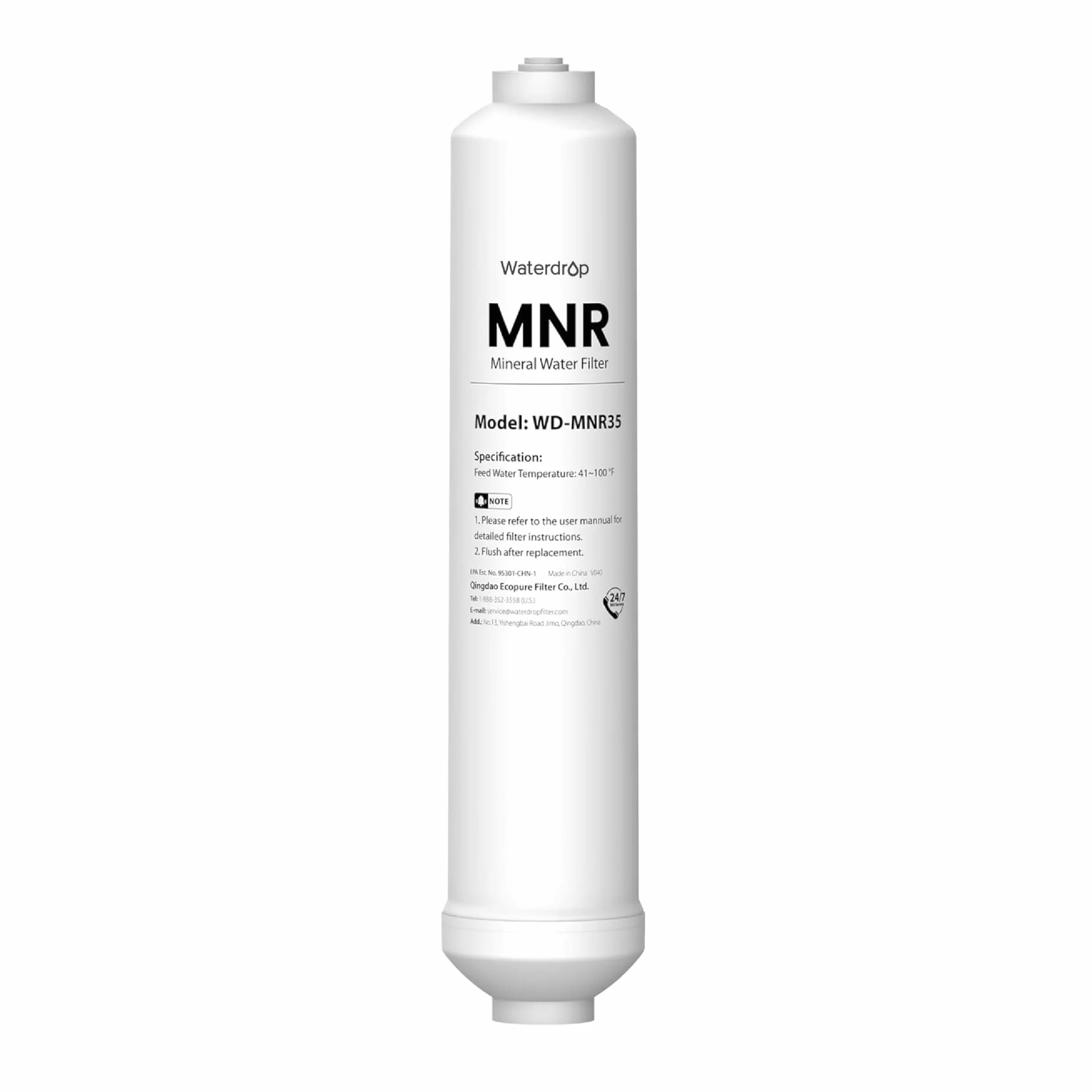 Waterdrop Filtro de Agua en Línea de Remineralización, Posfiltro de Conexión Rápida de 1/4" para Sistema de Filtro de Osmosis Inversa RO