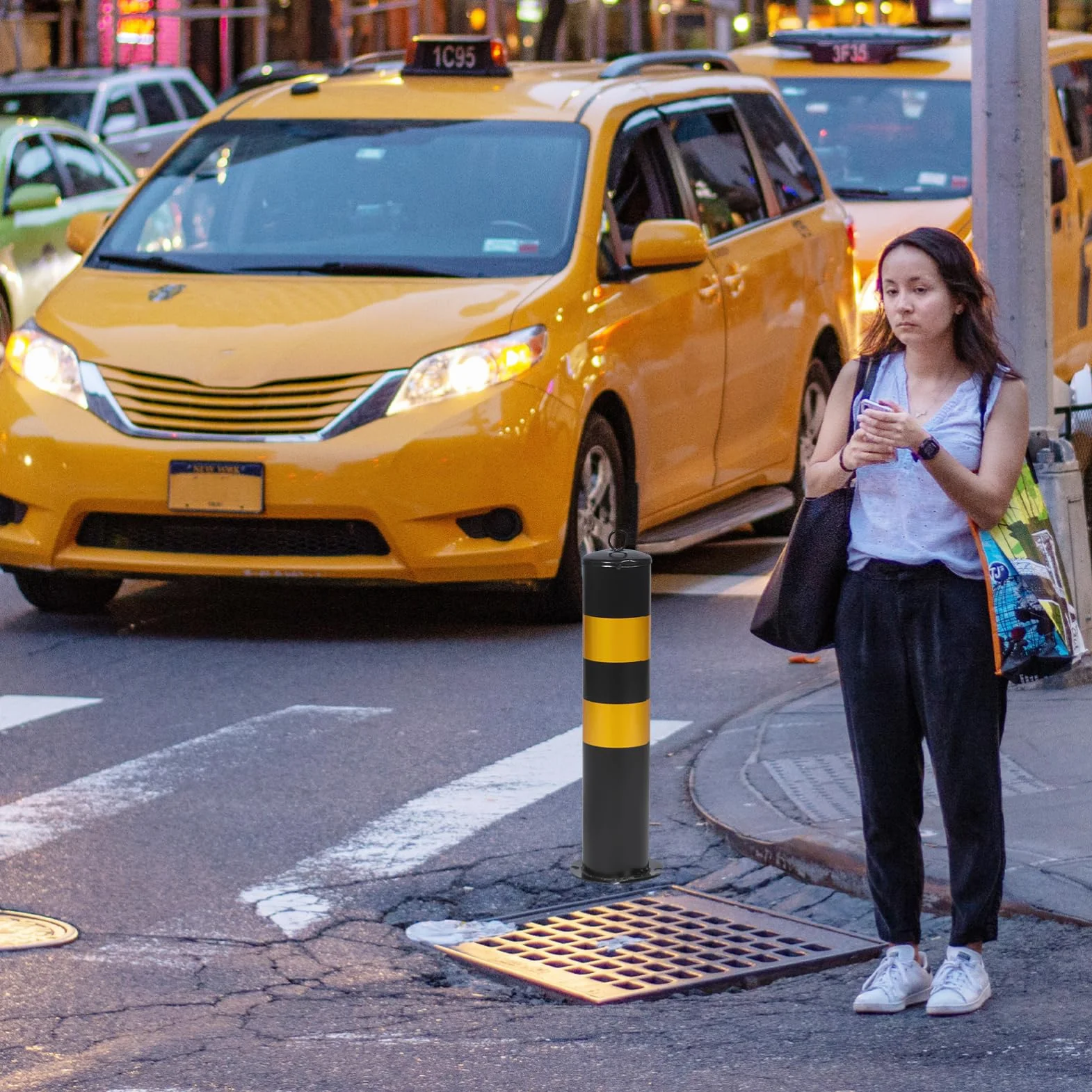 Mobestech Poste de Seguridad con Bolardo para Estacionamiento 50 cm Negro y Amarillo