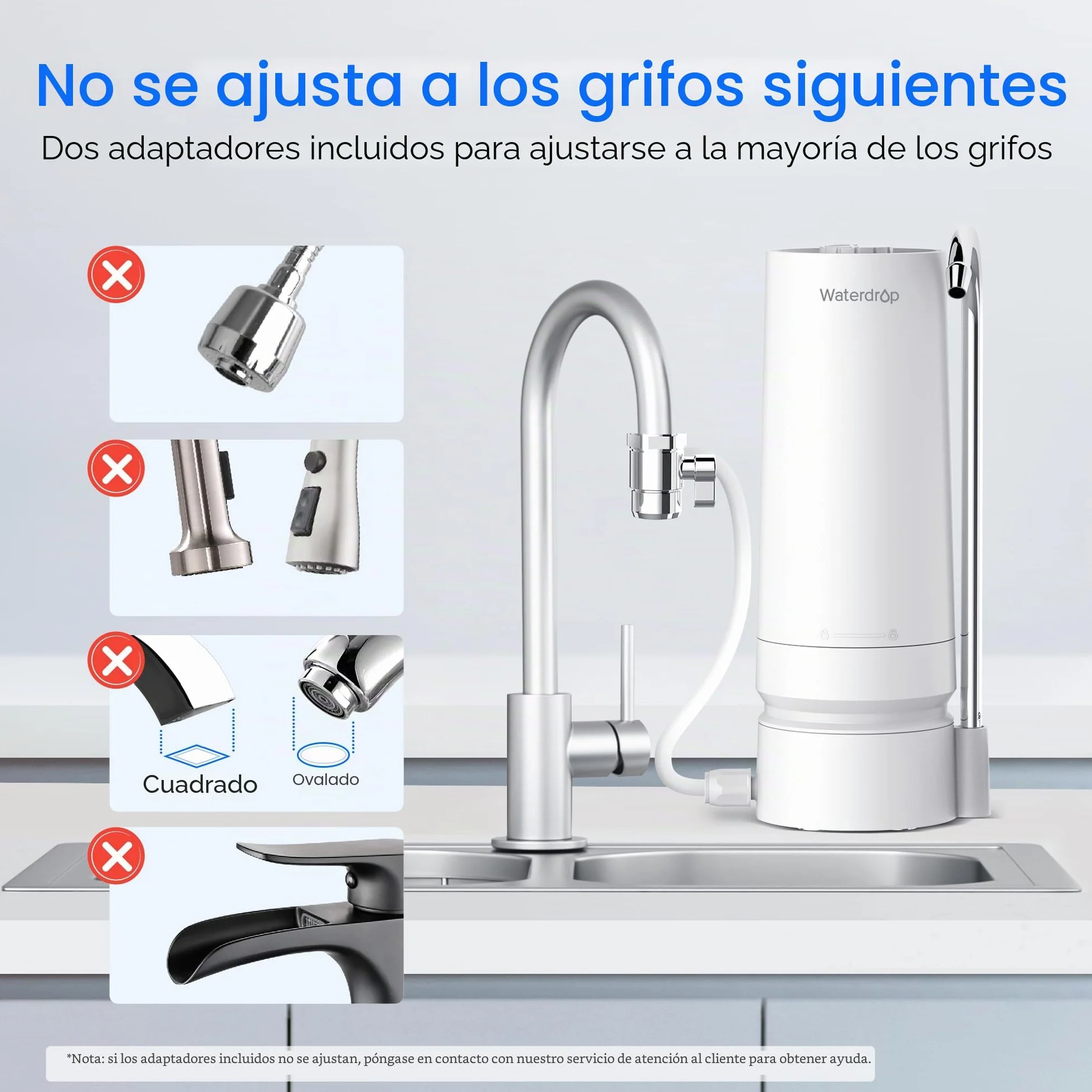 Waterdrop WD-CTF-05 Filtro de Agua para Encimera, 4000 Galones, Recordatorio de Vida, Reduce Metales Pesados, Mal Olor y 99% Cloro