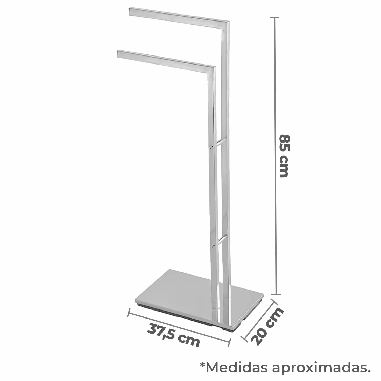 Toallero de Pie Moderno Cromado con Base Antideslizante 2 Barras 37.5 x 20 x 85 cm