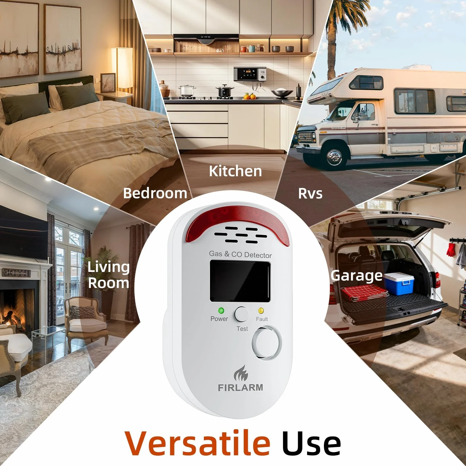 Firlarm Detector de Gas y Monóxido de Carbono con Enchufe y Pantalla LED para Hogar, Cocina, Garaje, Oficina