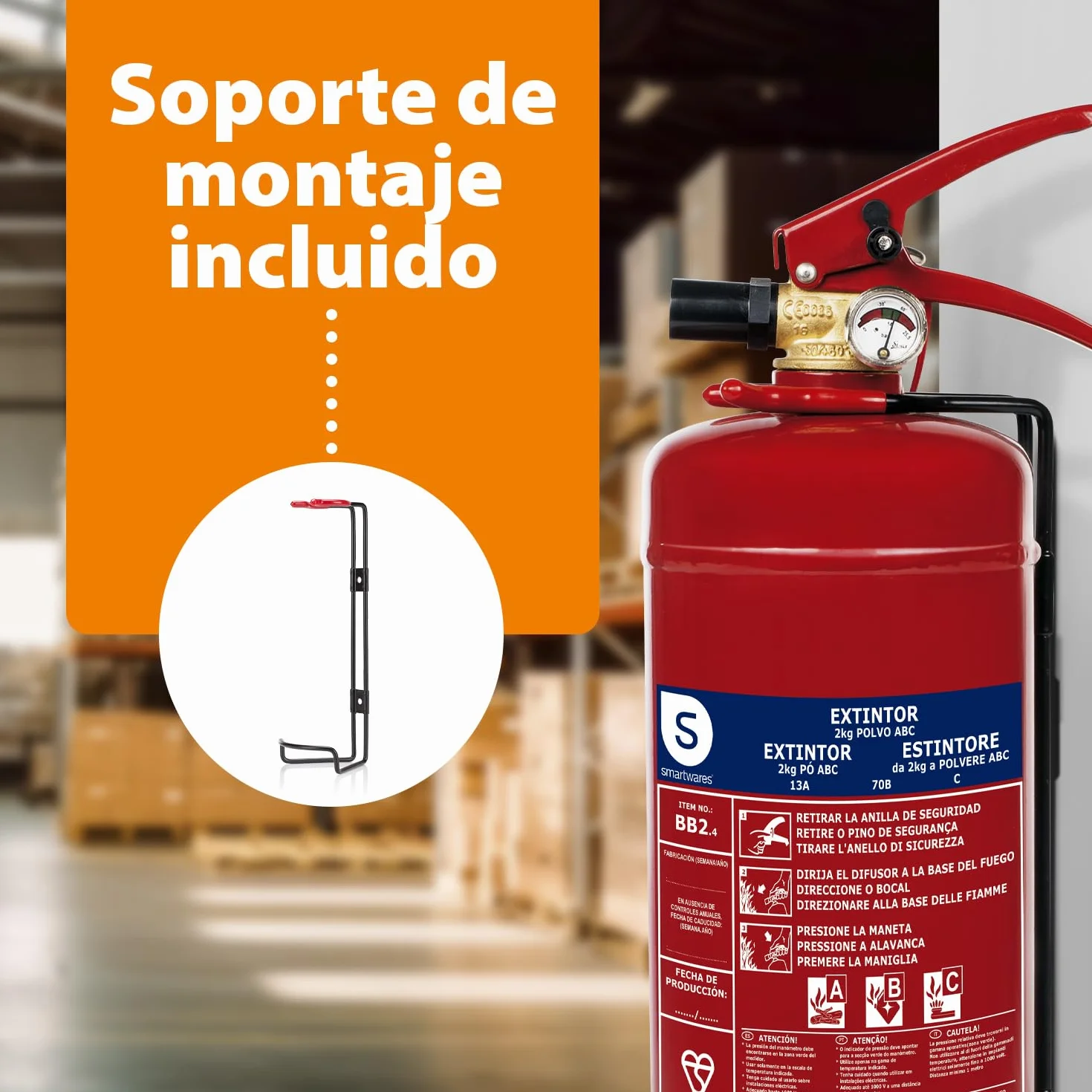 Smartwares Extintor de Polvo 2 kg Fuegos ABC FEX-15122