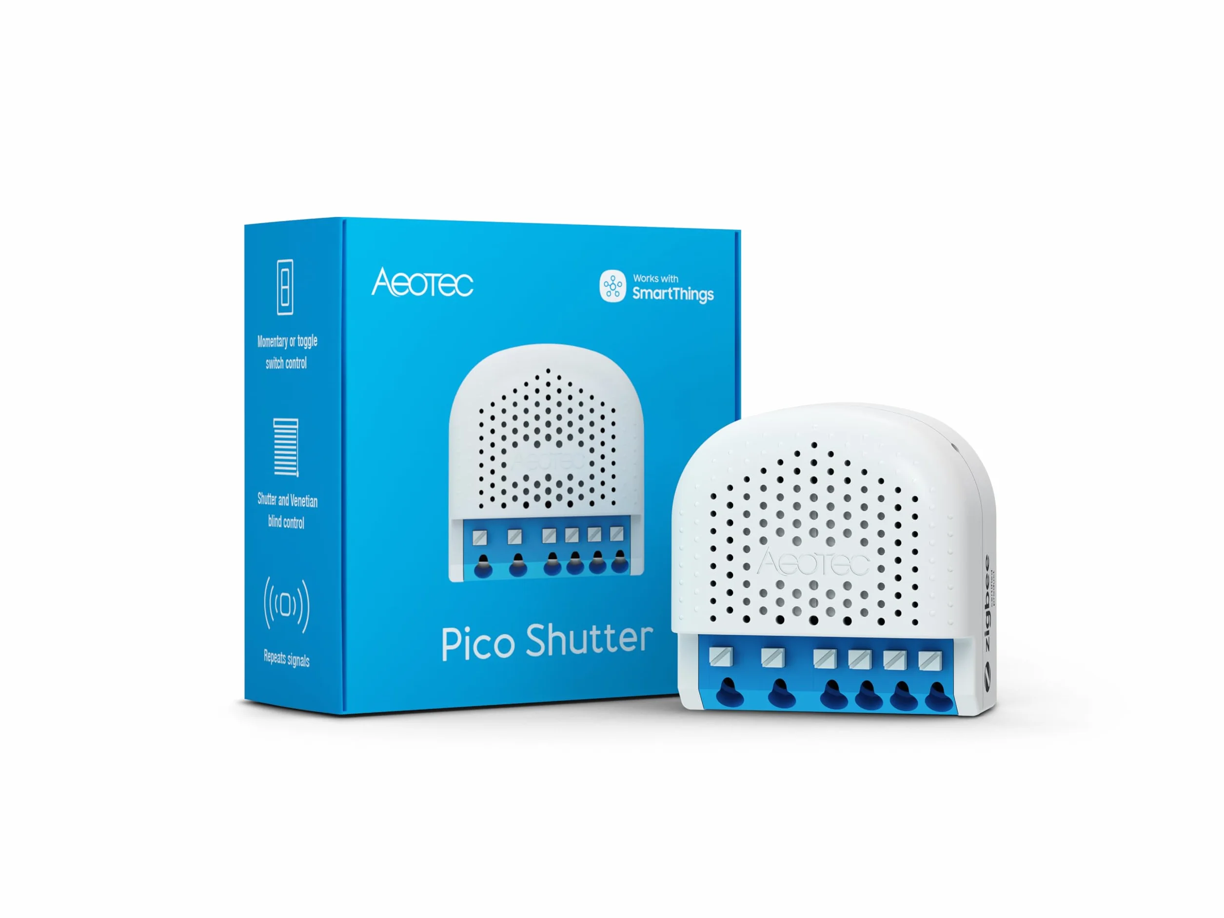 AEOTEC Pico Shutter - Control inteligente de persianas, persianas romanas, toldos o puertas de garaje, Zigbee, HomeAssistant, control de escenas, repetidor, hub, works-with-SmartThings, Homey, Alexa