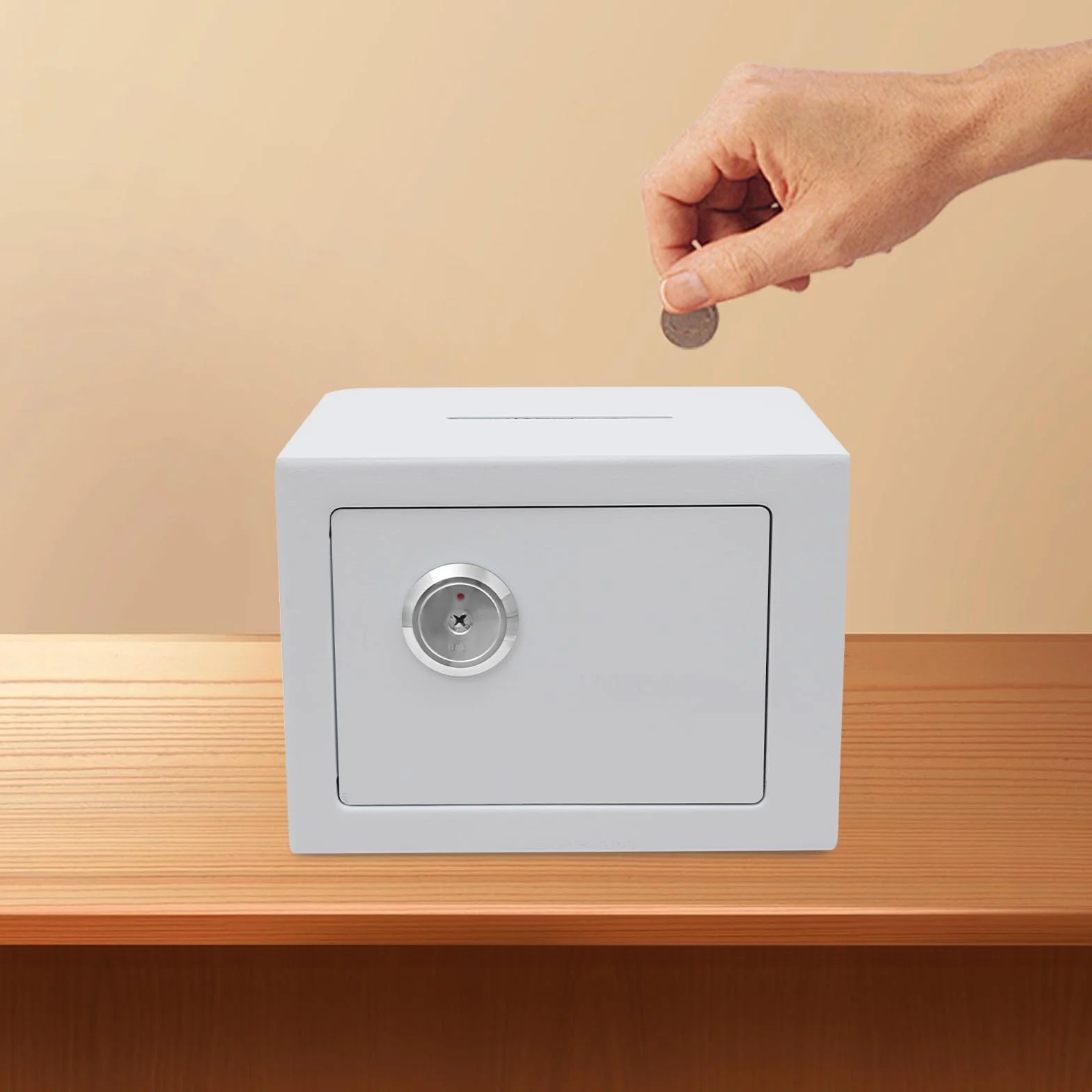 Caja fuerte pequeña de pared con ranura y cerradura mecánica, 23 x 17 x 17 cm, para el hogar y la oficina, almacenamiento, dinero en efectivo y joyas (blanco)