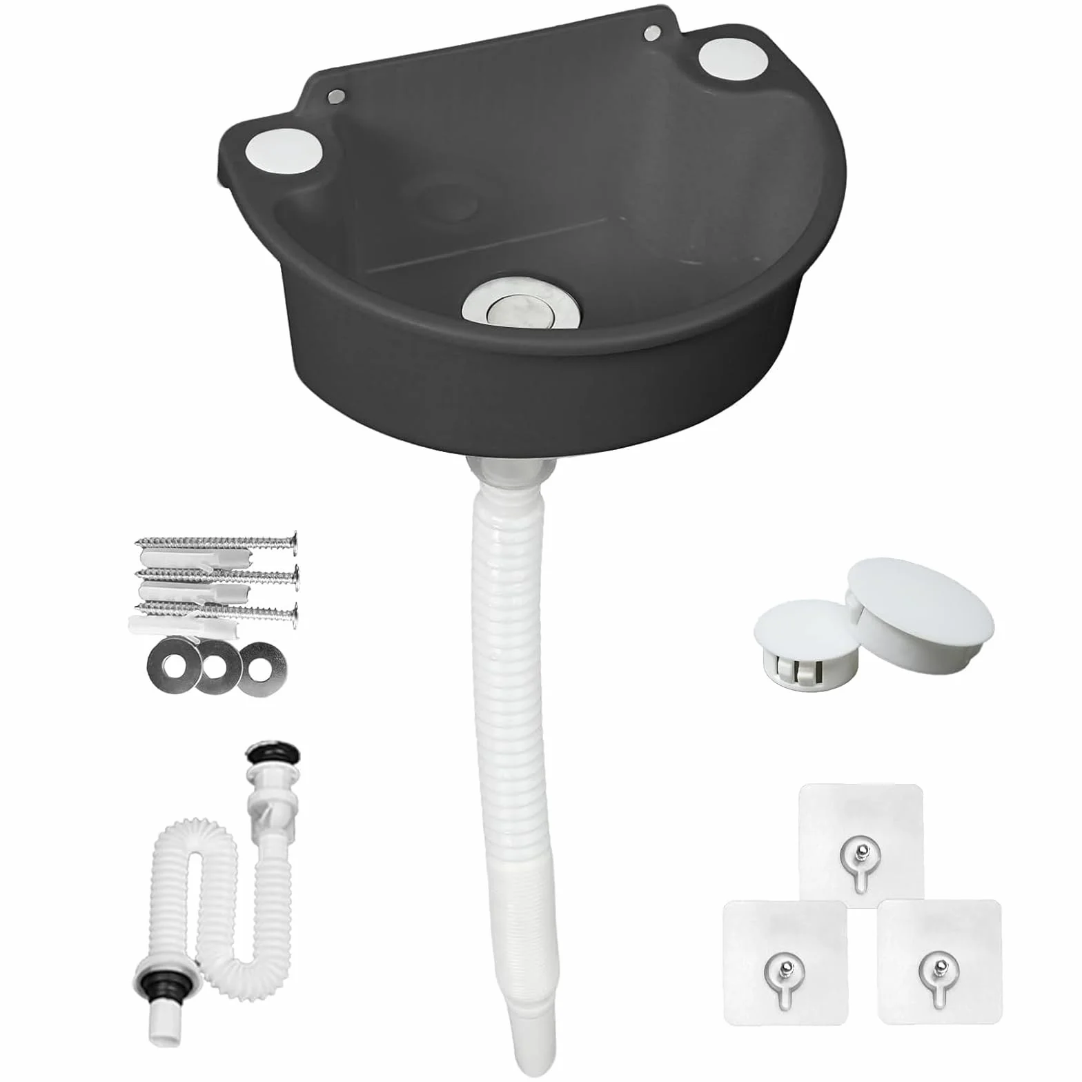 Plástico Fregadero de Camping con Manguera y Tapón de Desagüe Negro
