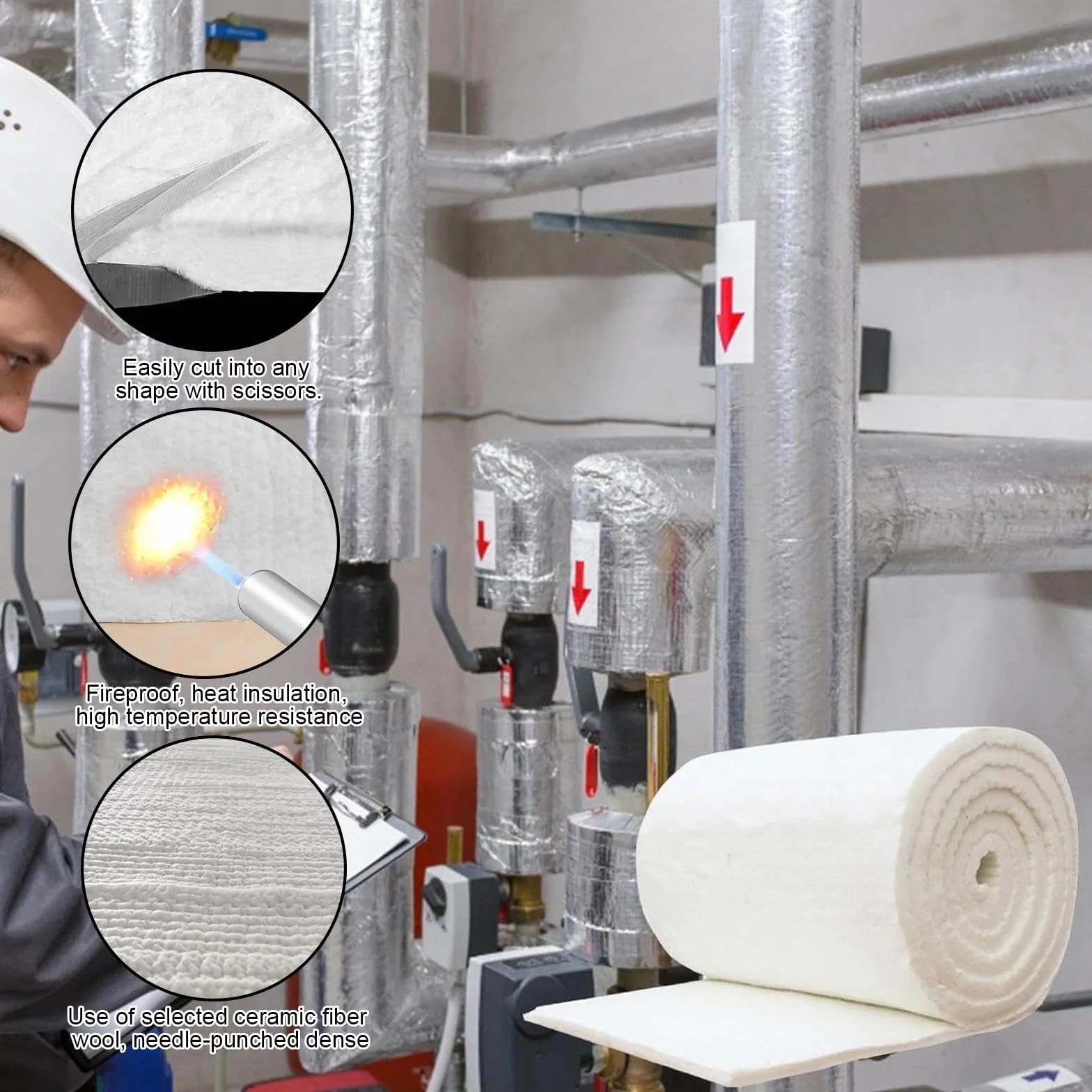 Manta de Fibra de Cerámica 610 x 400 x 25 mm, Aislamiento Ignífugo 1260°C para Hornos