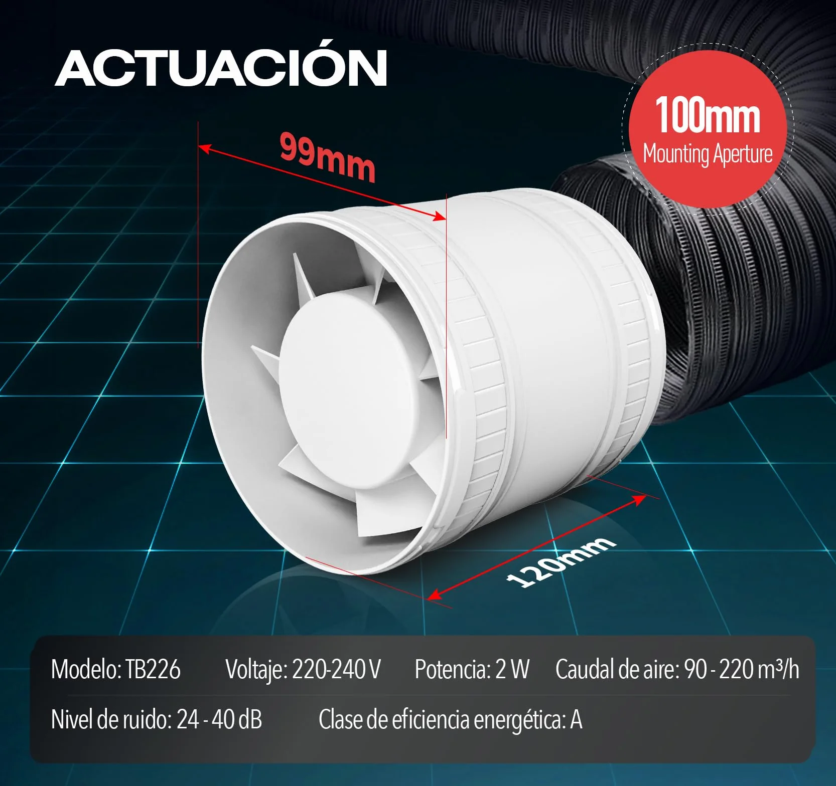100mm Extractor de Aire en Línea Bidireccional, 6 Velocidades, Mando a Distancia – Ventilador de Conducto Silencioso Potente con Protección contra Sobrecalentamiento, Extractor de Baño Aseo