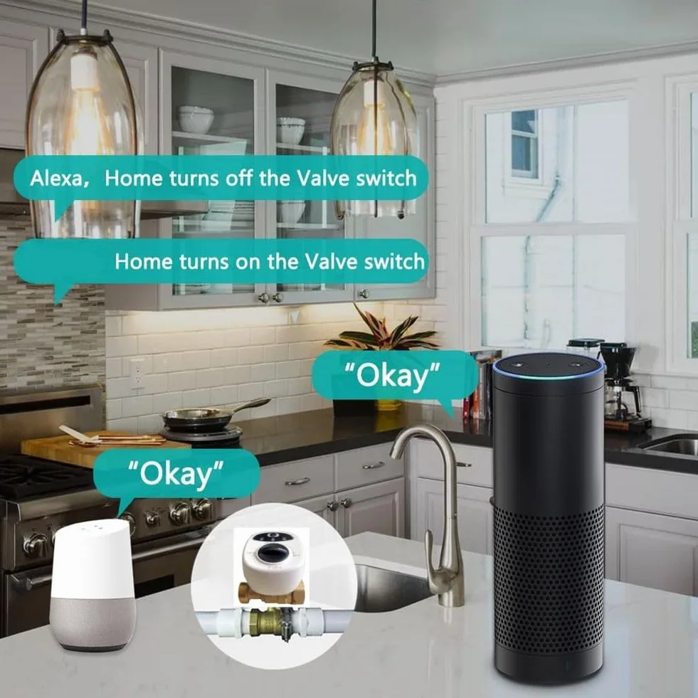 Válvula de agua inteligente WiFi, control remoto a través de aplicación, compatible con Alexa/para comandos de voz, apagado automático, temporizador, válvula de bola eléctrica de cobre (DN20)