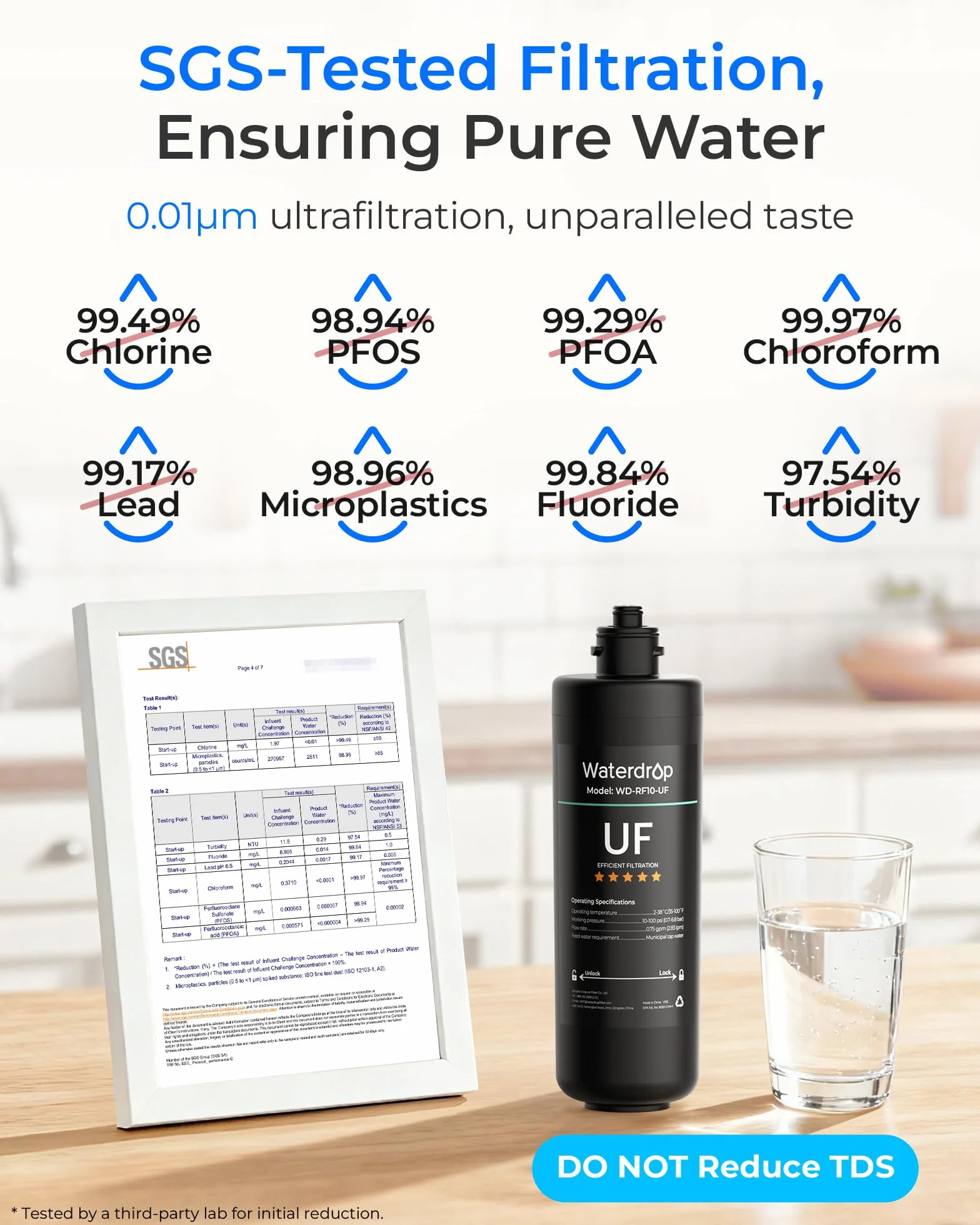 Waterdrop RF10-UF Cartucho de filtro de repuesto 0,01 micras para filtro de agua 10UA/10UA-UF/10UB/10UB-UF