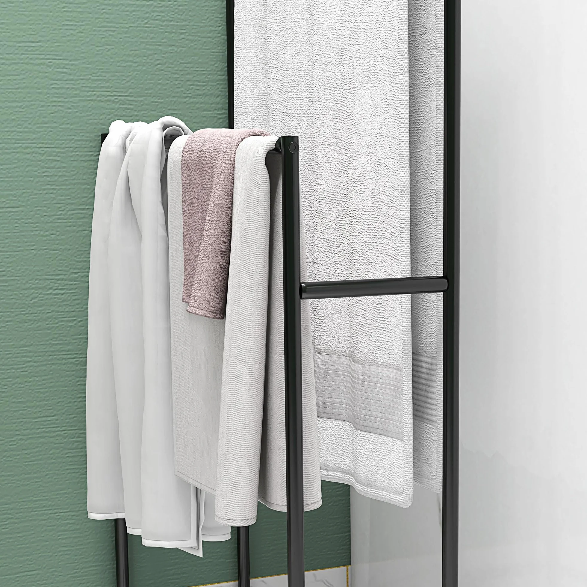 HOMCOM Toallero de Pie 2 Niveles Toallero Escalera Baño 66x20x110 cm Negro