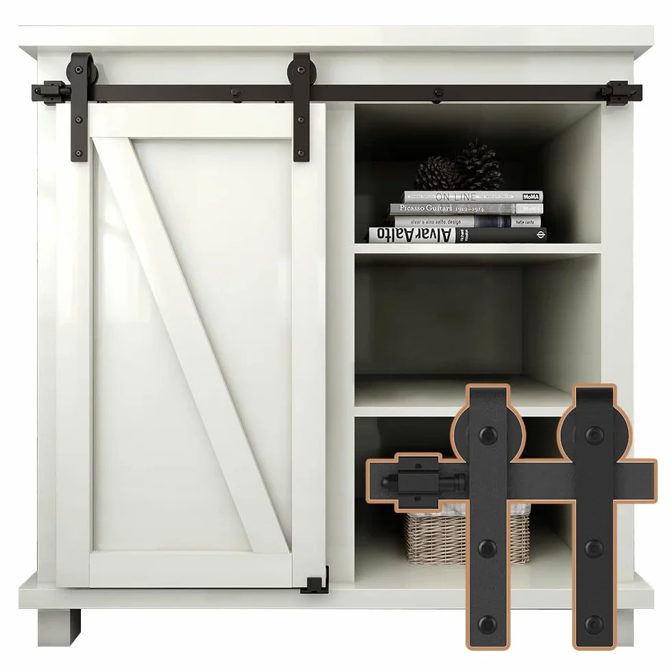 Super Mini Puertas correderas granero hardware kit 91.5cm/3FT soportes TV pequeños armarios colgante en forma de J
