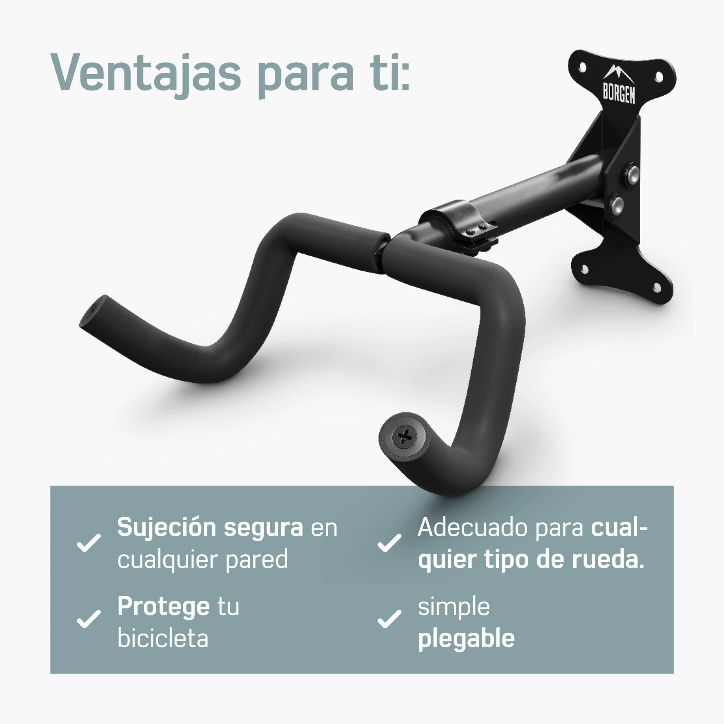 Borgen Soporte de Pared para Colgar Bicicletas - Ángulo y Distancia Ajustables, para Bicicleta de Carreras, Plegable, MTB - Acolchado Extra Suave