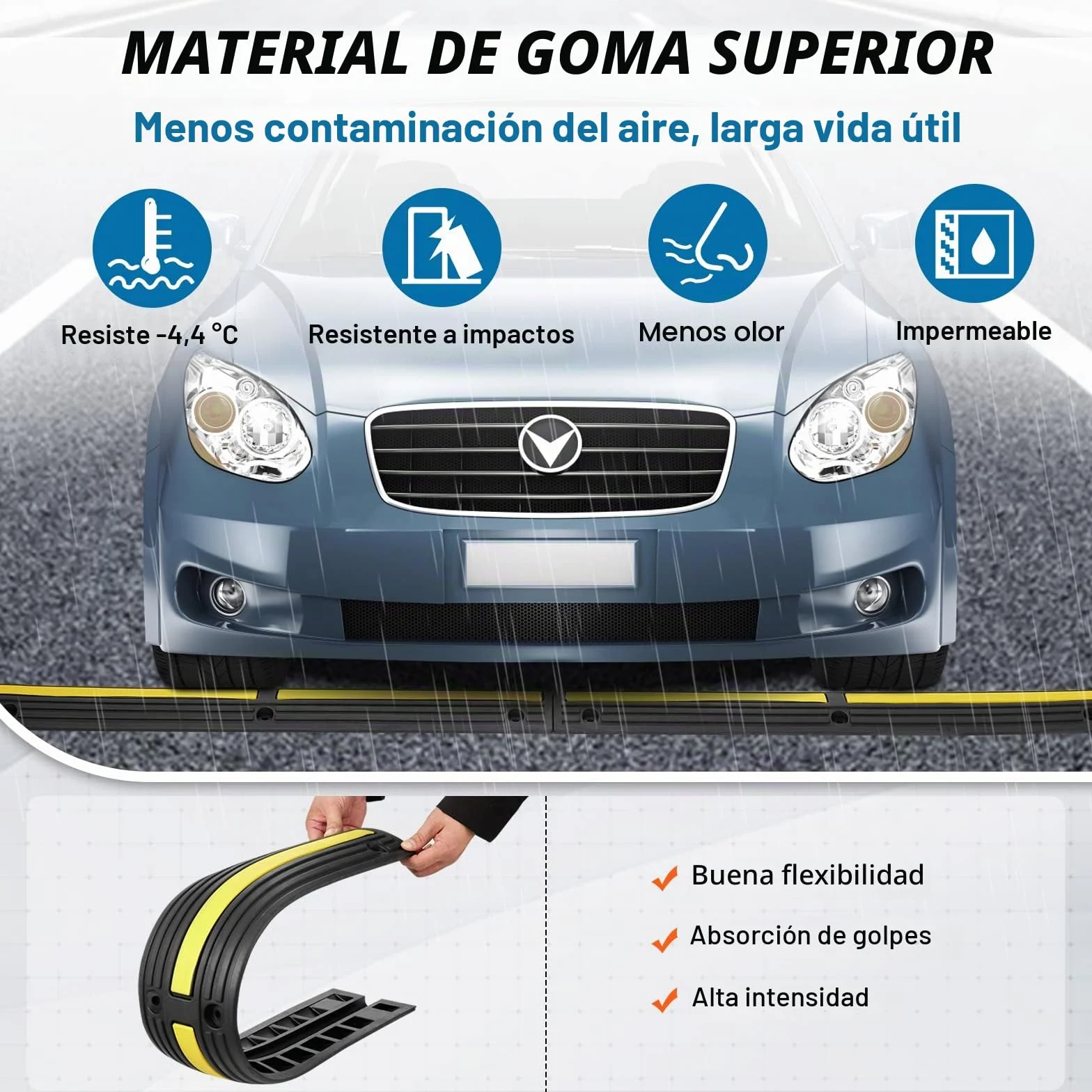 VEVOR Rampa de Protección de Cable 4 Piezas 1 Vía Canaleta Pasacables de Suelo Canal de 3x2 cm Protector de Cables de Goma Capacidad de Carga 8164kg/eje Cubiertas de Suelo para Cables Negro y Amarillo