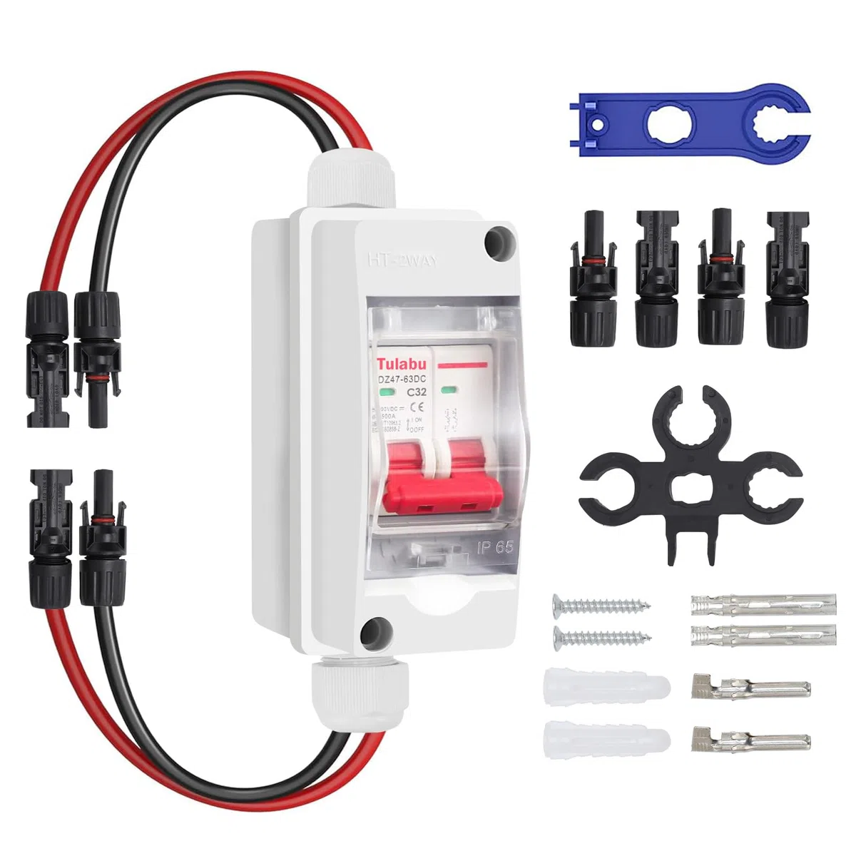 Interruptor Desconexión Solar Fotovoltaica DC 500V 32A IP65 Impermeable | Caja de Seccionador Aislador para Paneles Solares | Protección de Circuito PV | Seguridad Eléctrica Exterior