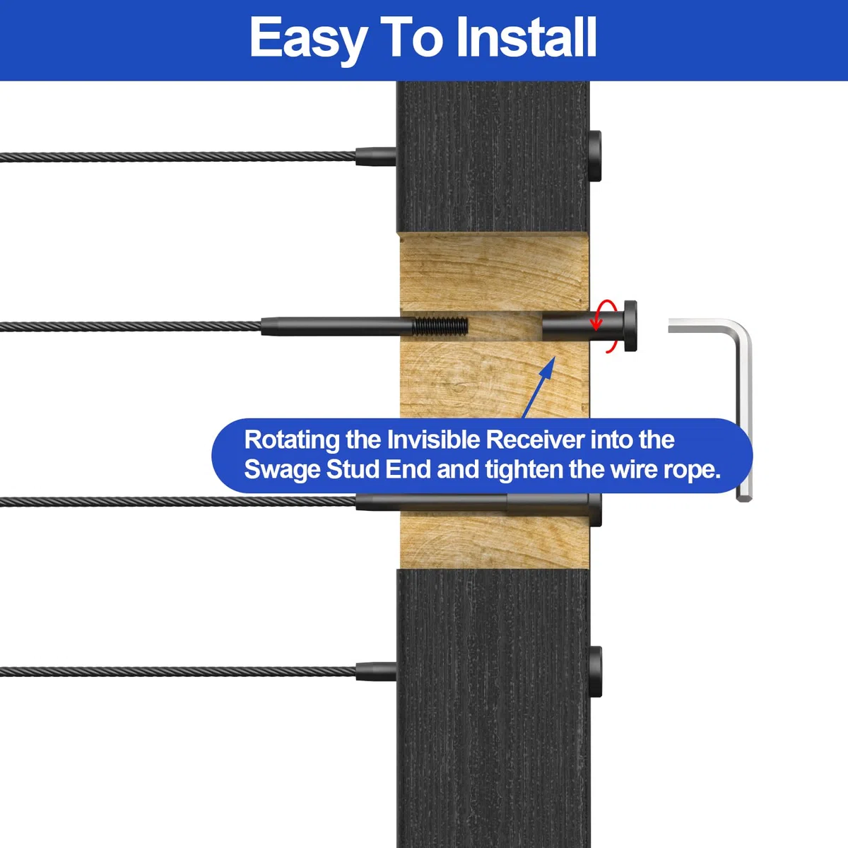 CKE Juego de 20 barandillas de cable invisibles, terminales tensores de acero inoxidable T316 para sistema de barandilla de cable de 1/8 pulgadas, receptor invisible y accesorios de extremo de perno