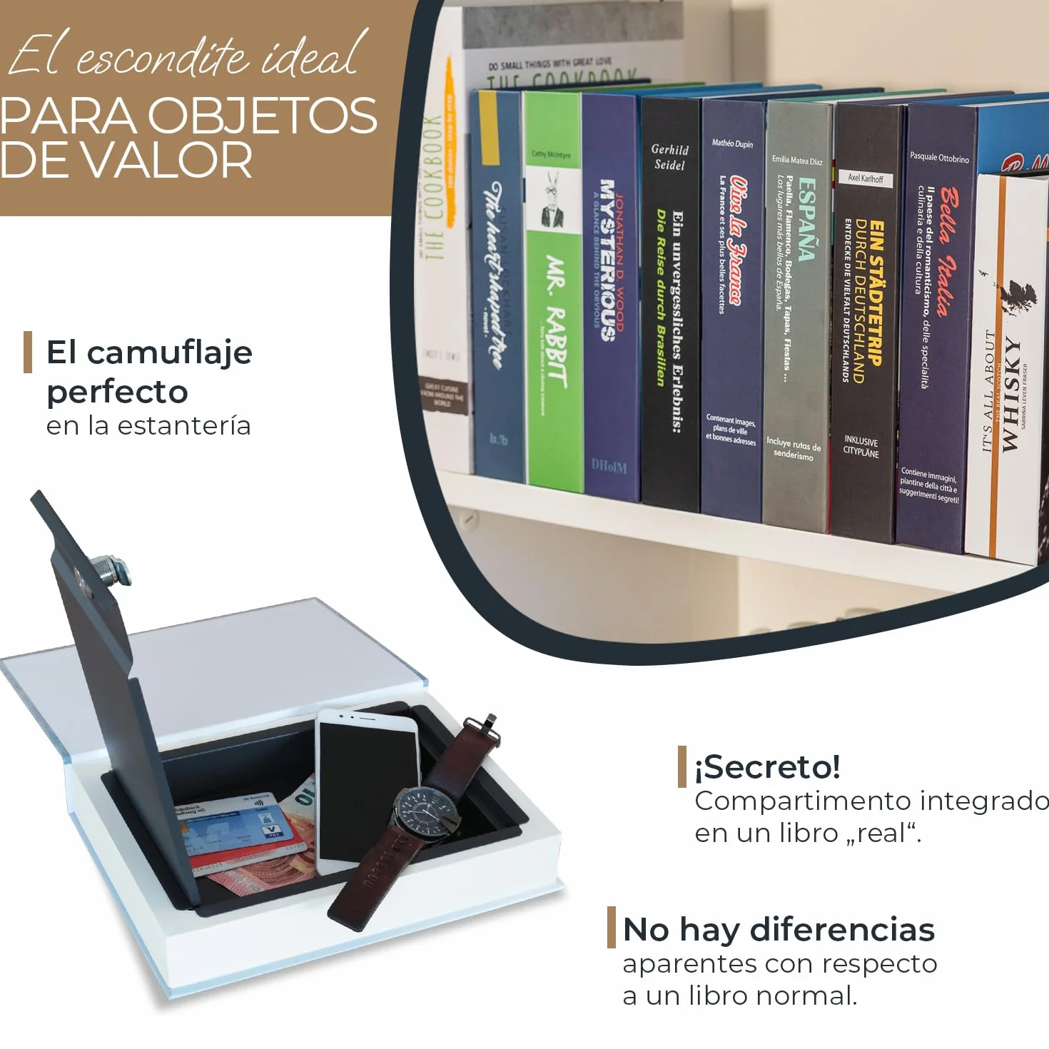 Caja de libro con camuflaje, caja de caudales "Cookbook" 26,5 x 19 x 4,2 cm