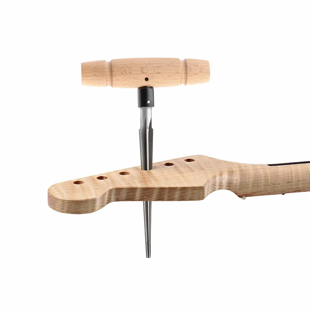 Alnicov Escariador cónico de mano de madera con mango en T cónico de 4 chaflanes estriados para guitarra, herramienta de corte para carpintería