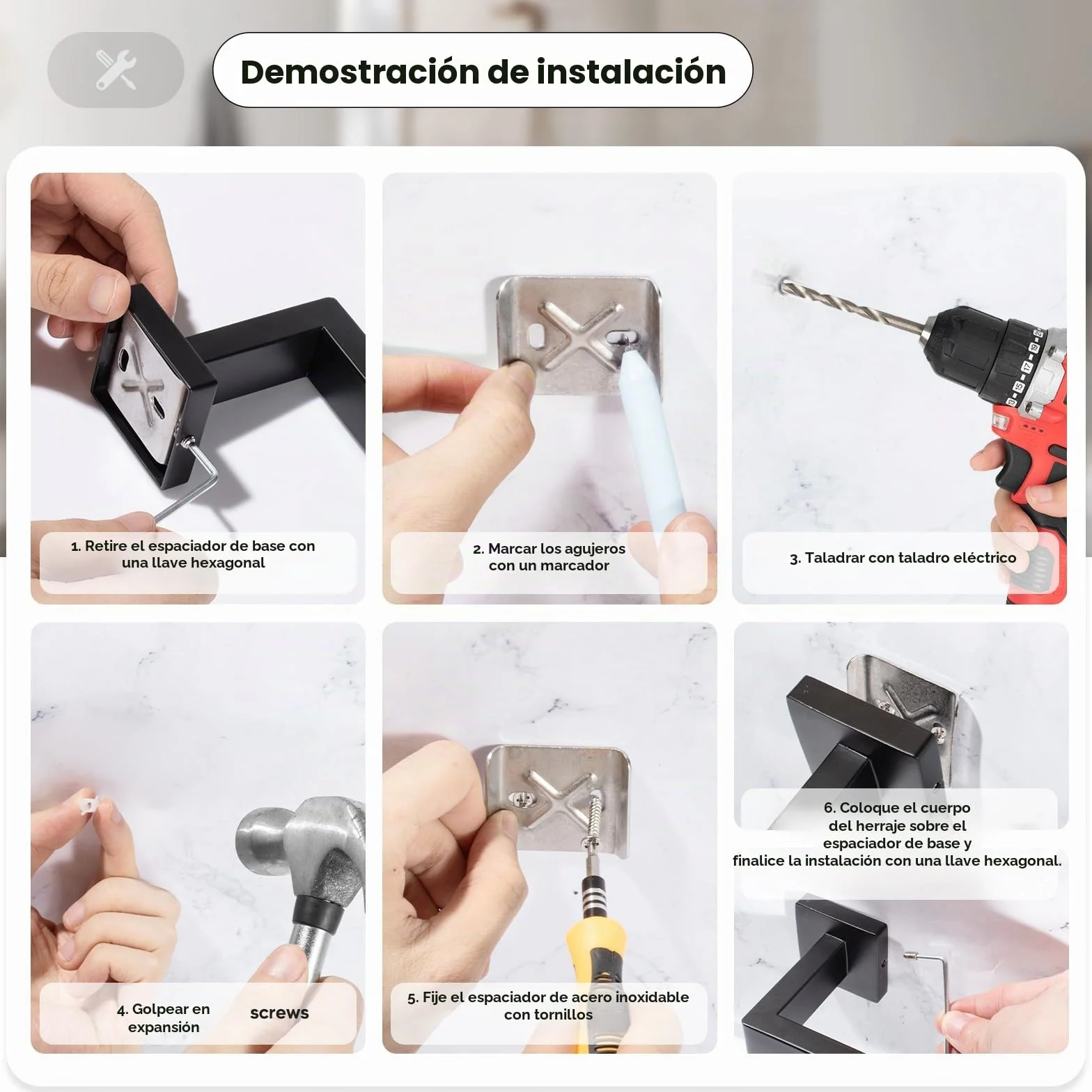 Set de Toallero de Acero Inoxidable 5 Piezas 43CM Porta Papel de Baño 2 Ganchos Colgante de Pared Negro