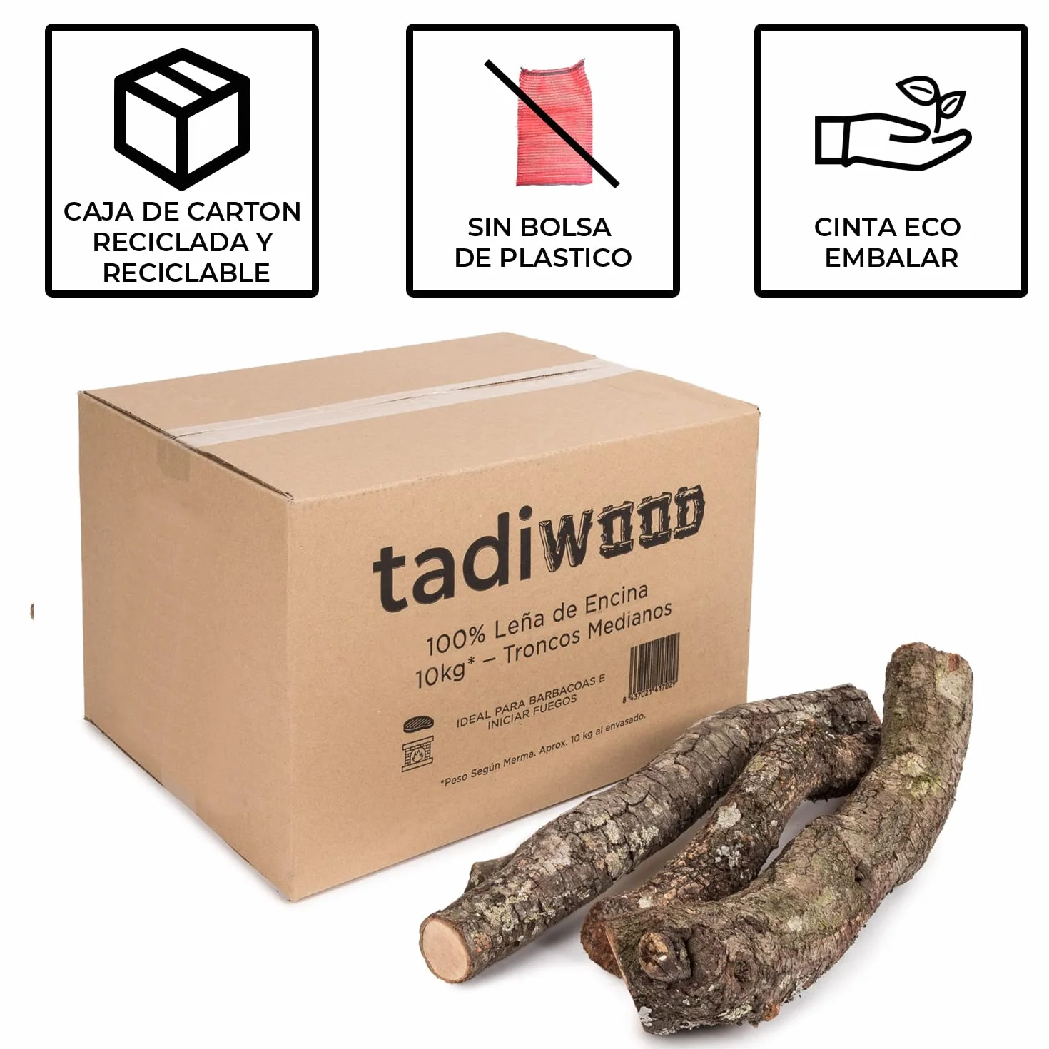 20kg de Encina. Troncos Medios ideales para Barbacoas y para fuegos en Chimeneas, Calderas y Estufas. Leña Seca y de Poda Controlada. Hecho en España.