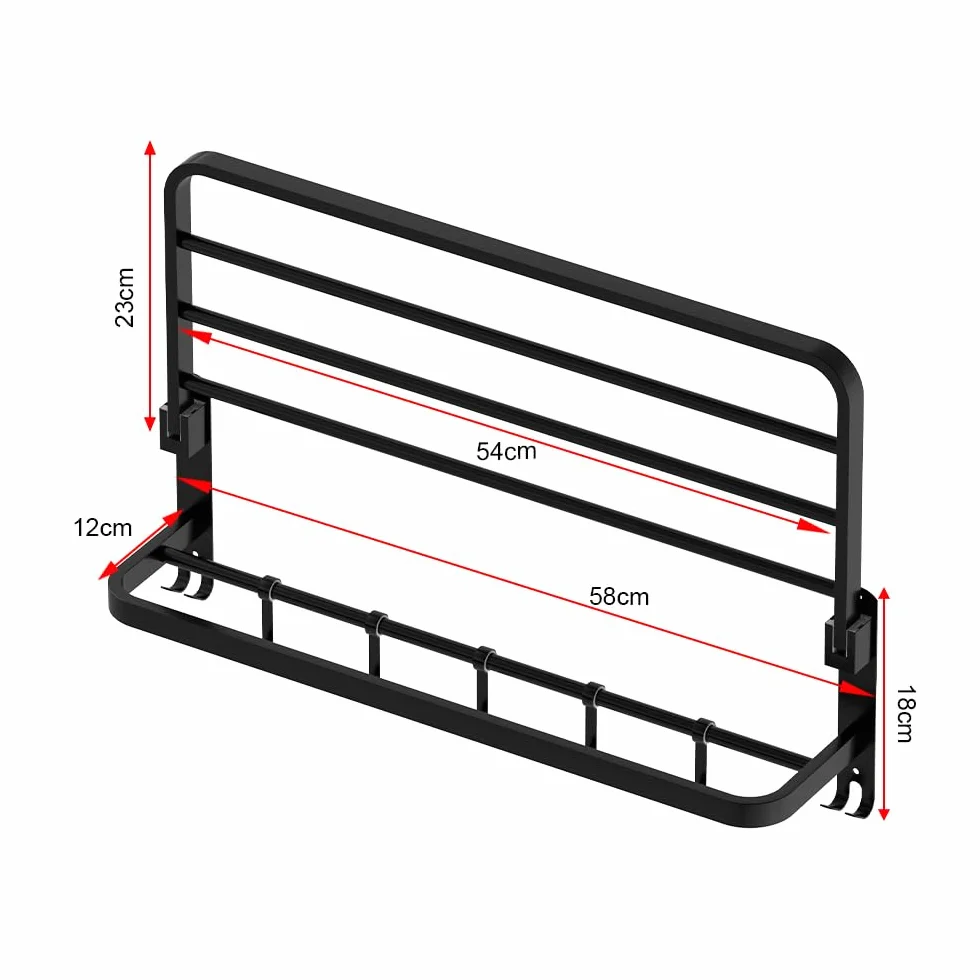 Toallero Montado Pared Plegable 2 Niveles con 5 Ganchos Sus 304 Acero Inoxidable Negro 23 Pulgadas