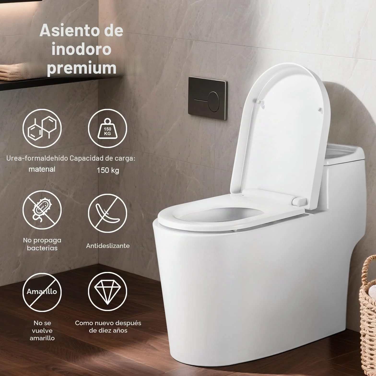 GRIFEMA G951 Tapa WC UF Resin Antibacteriano No amarillea Cierre Suave Liberación Rápida Asiento Inodoro Forma D Blanco