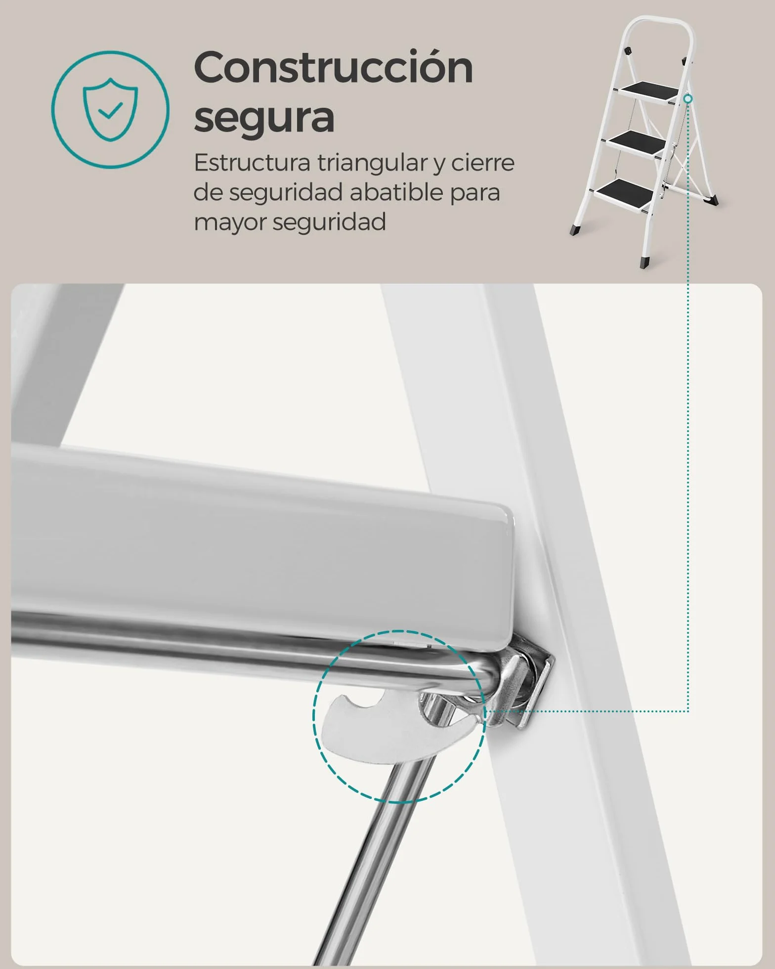 SONGMICS Escalera de Tijera 3 Peldaños Plegable 150 kg Blanco GSL03WT