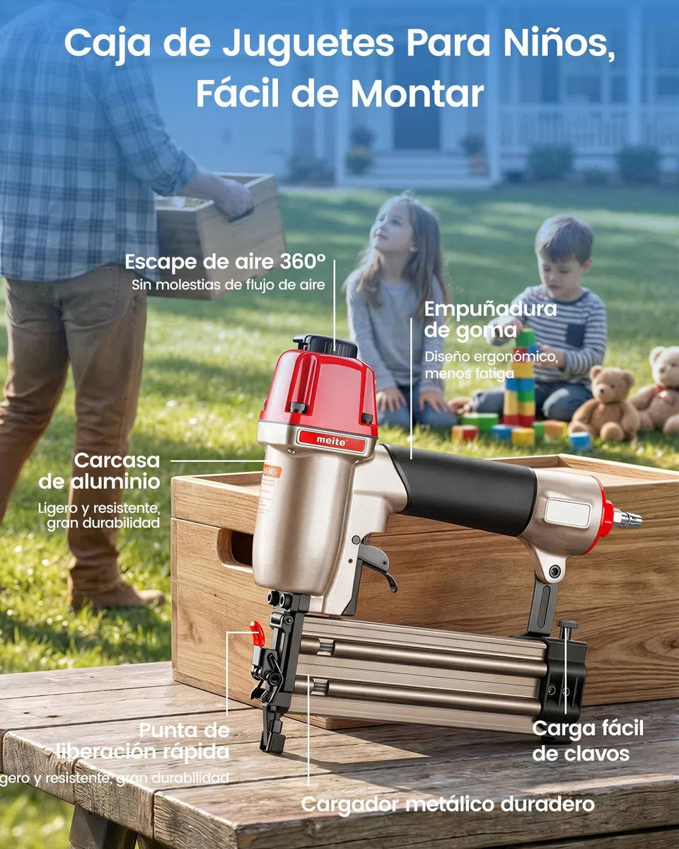 meite F50C Clavadora Brad Neumática 18GA con 2.000 Clavos de 32 y 50 mm, Pistola Compacta con Nariz de Seguridad, Compatible con Clavos Brad de 15-50 mm