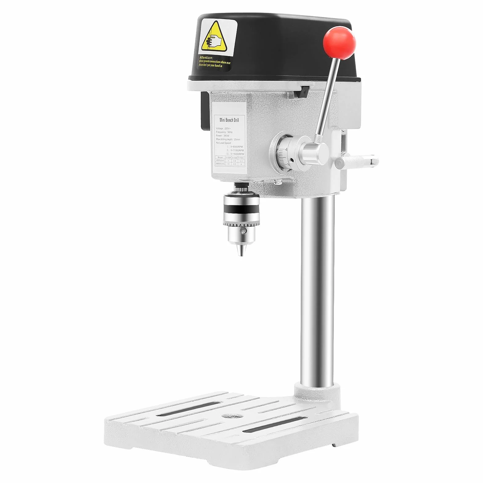 Mini taladro de mesa de 340 W, mini taladro con portabrocas de 1-10 mm, ajustable a 3 velocidades, taladro vertical para láminas de aluminio, madera