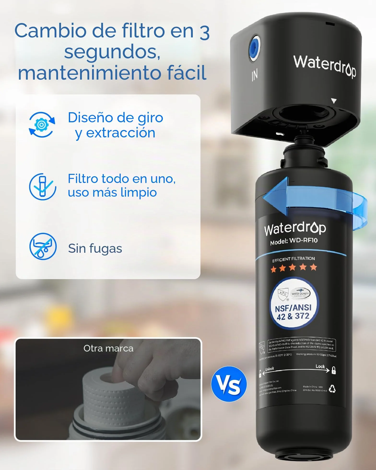 Waterdrop WD-RF10 Filtro de Agua NSF/ANSI 42 Certificado 30.000 Litros